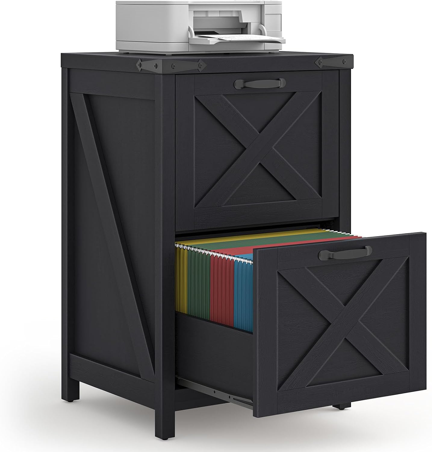 Farmhouse File Cabinet with 2 Drawers for Home Office, White and Brown — view 11