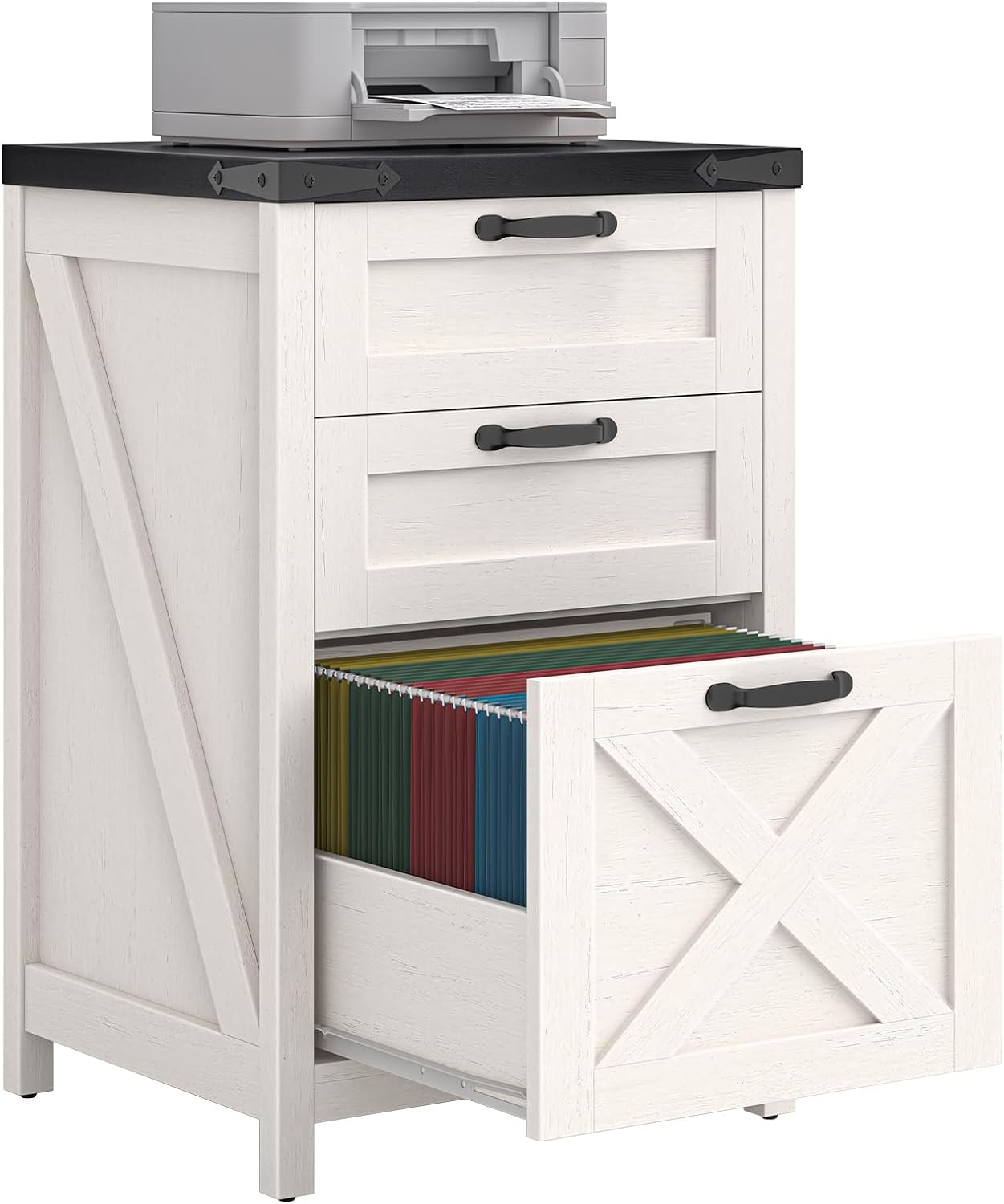 Farmhouse File Cabinet with 2 Drawers for Home Office, White and Brown — view 12
