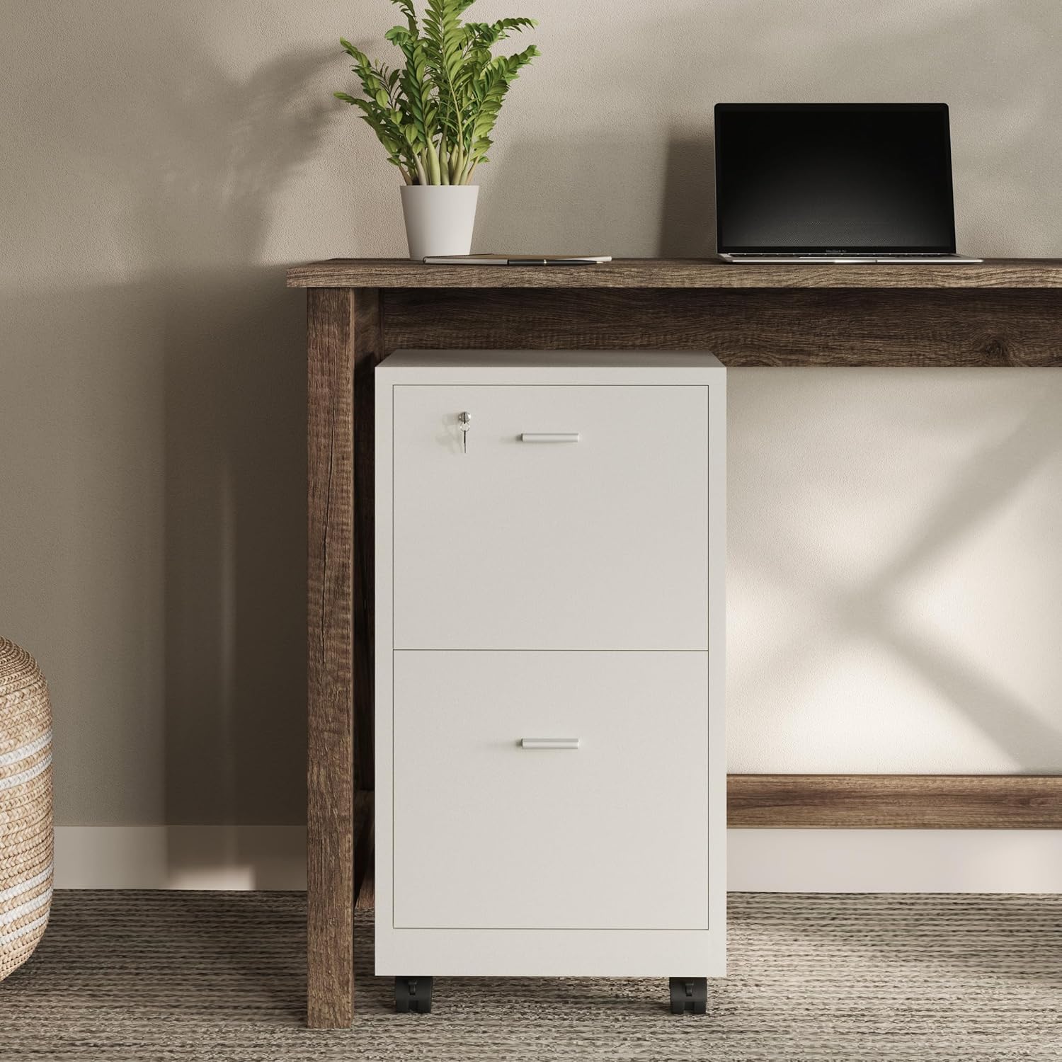 File Cabinet - 2-Drawer Cabinet with Lock and Deep Drawer Storage - Rolling Filing Cabinet for