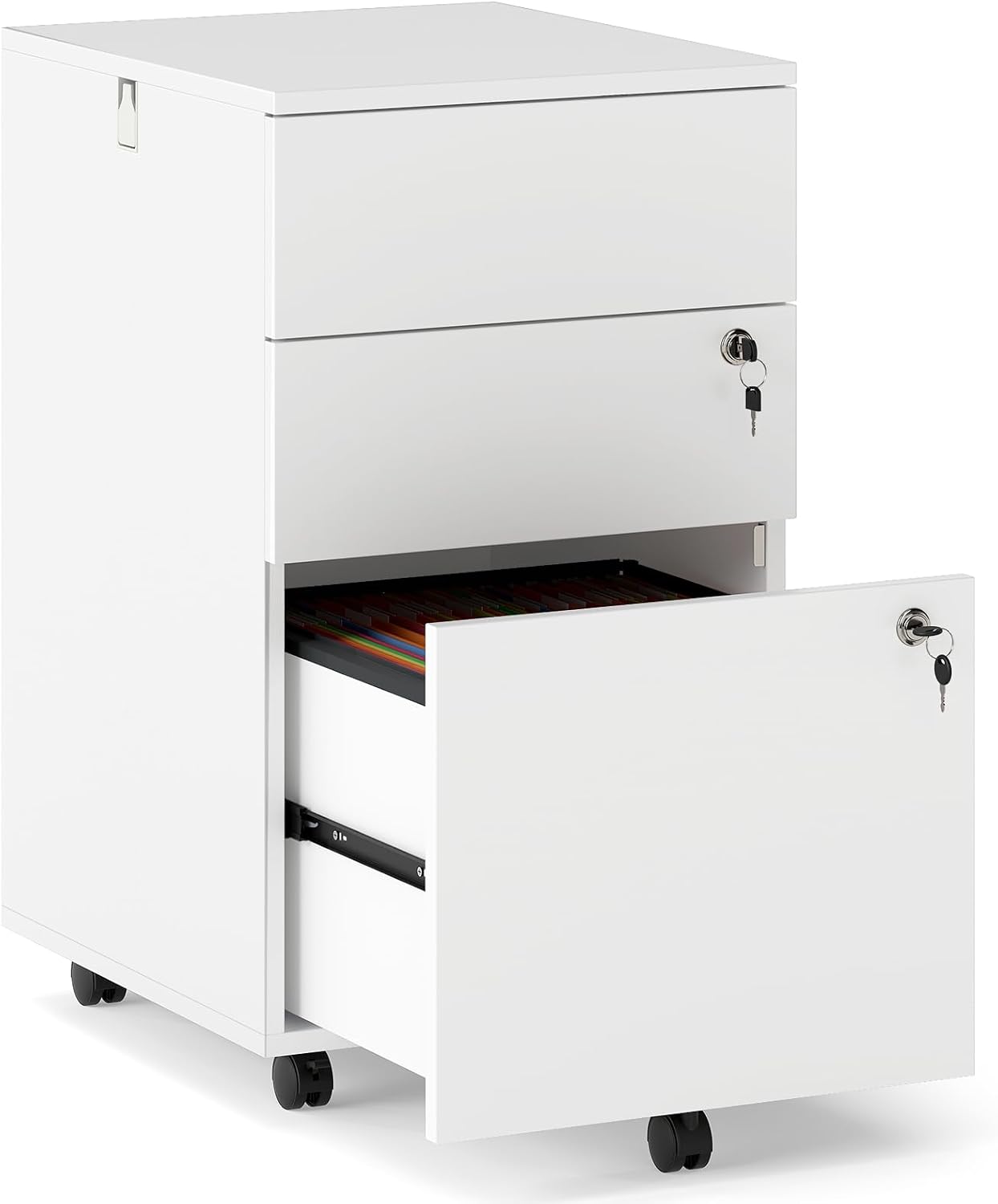 Giantex 3-Drawer File Cabinet with Lock, 27-Inches Storage Cabinet with 2 Side Hooks, Mobile