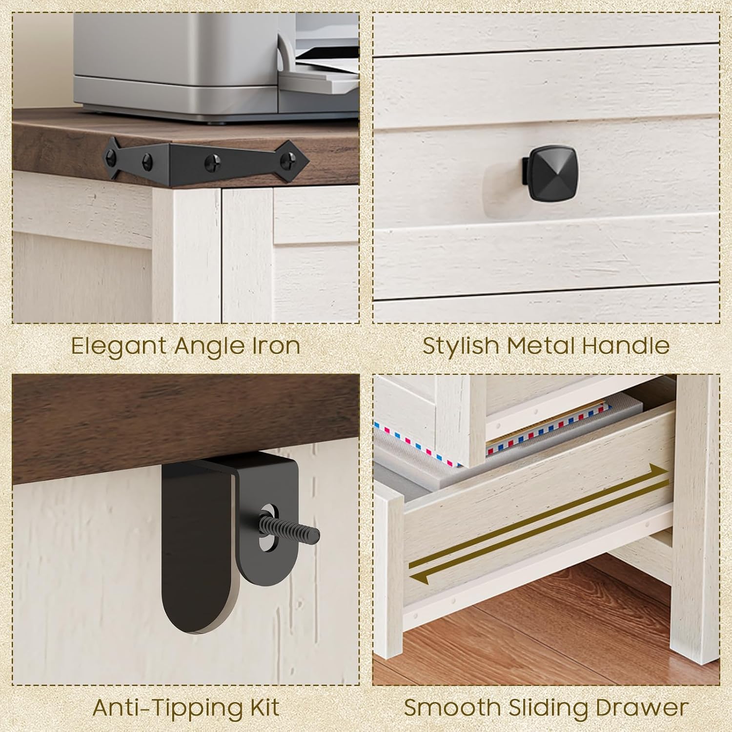 Halitaa 5 Drawer Small File Cabinet, Farmhouse Vertical Filing Cabinet — view 7
