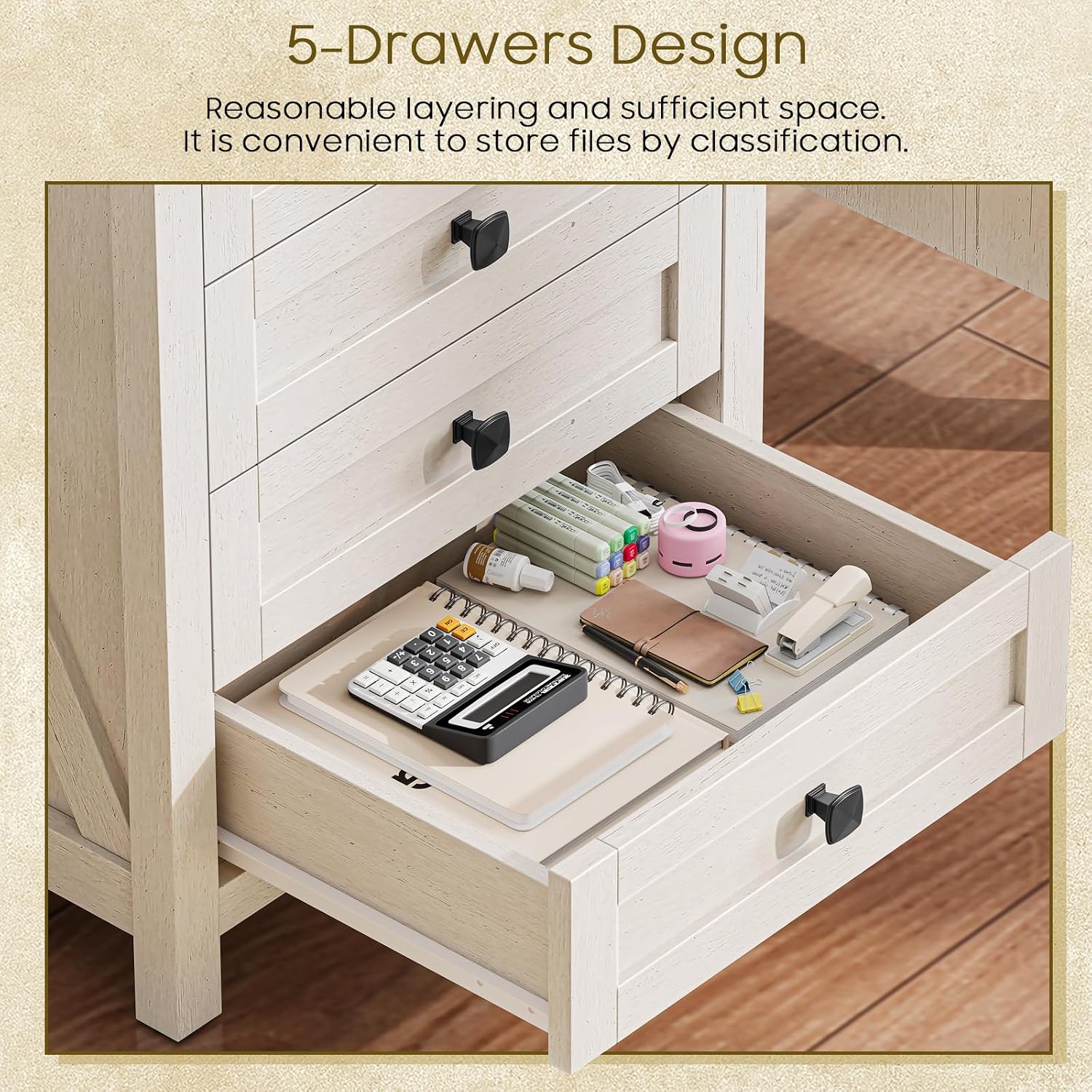 Halitaa 5 Drawer Small File Cabinet, Farmhouse Vertical Filing Cabinet — view 6