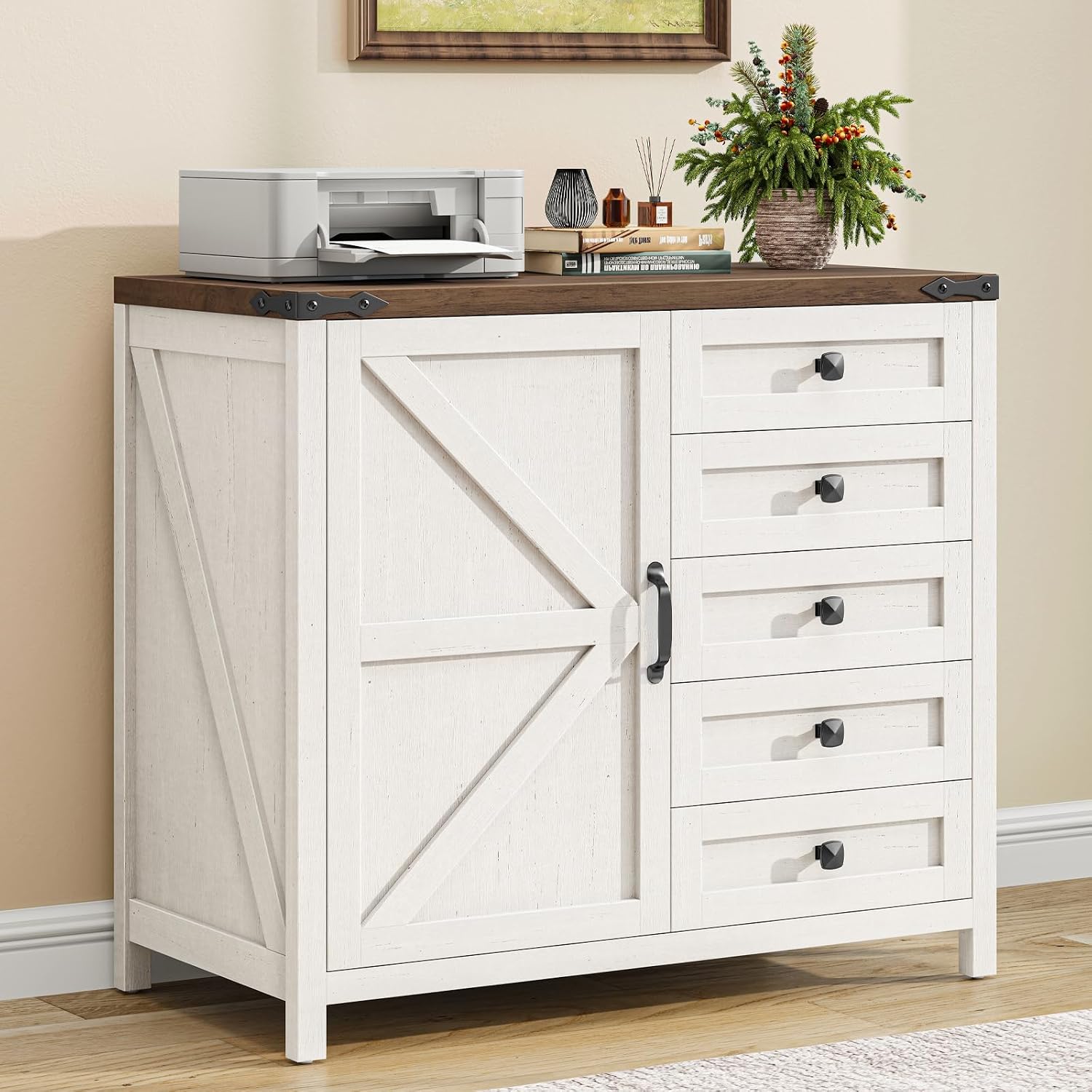 Halitaa 5 Drawer Small File Cabinet, Farmhouse Vertical Filing Cabinet — view 9