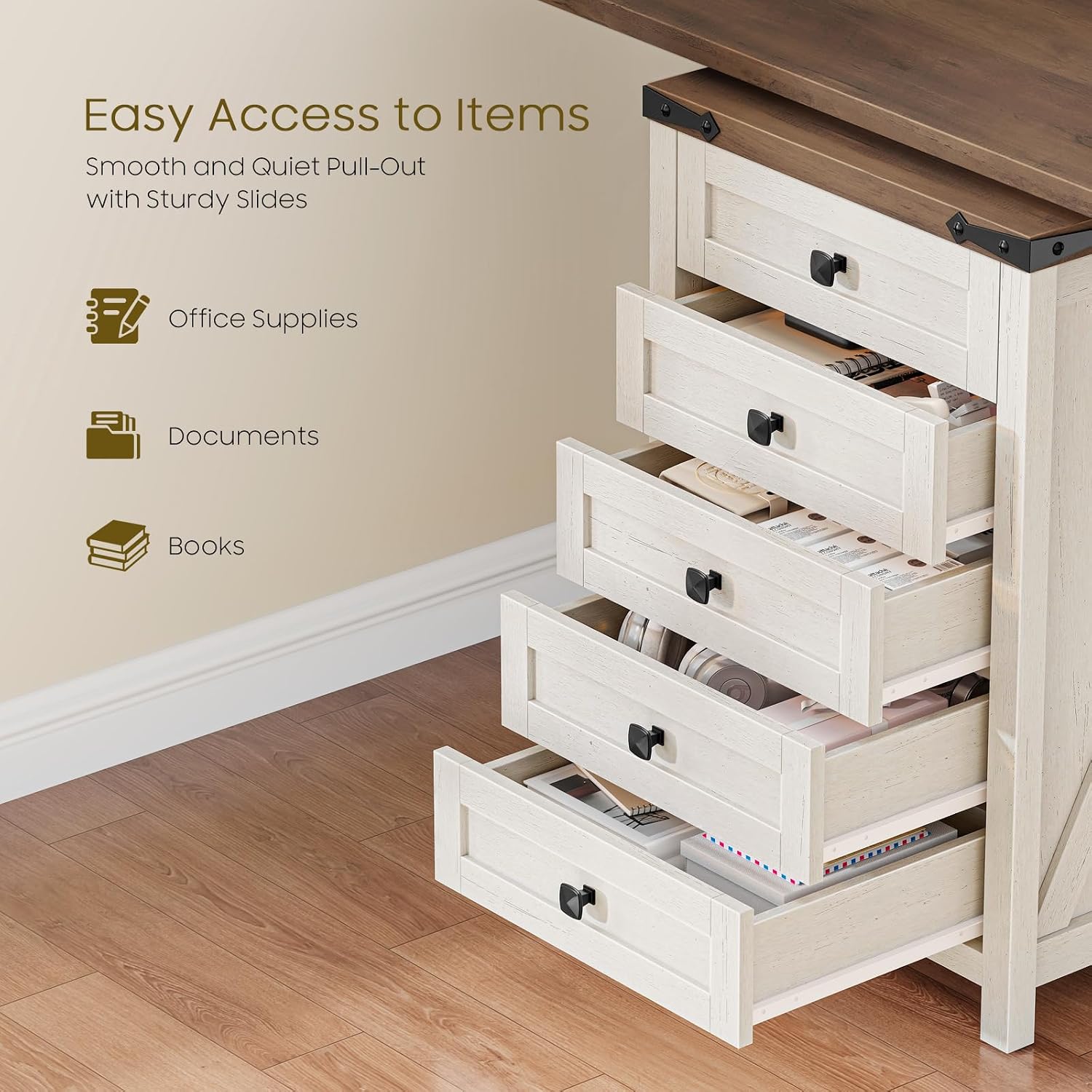 Halitaa 5 Drawer Small File Cabinet, Farmhouse Vertical Filing Cabinet — view 5