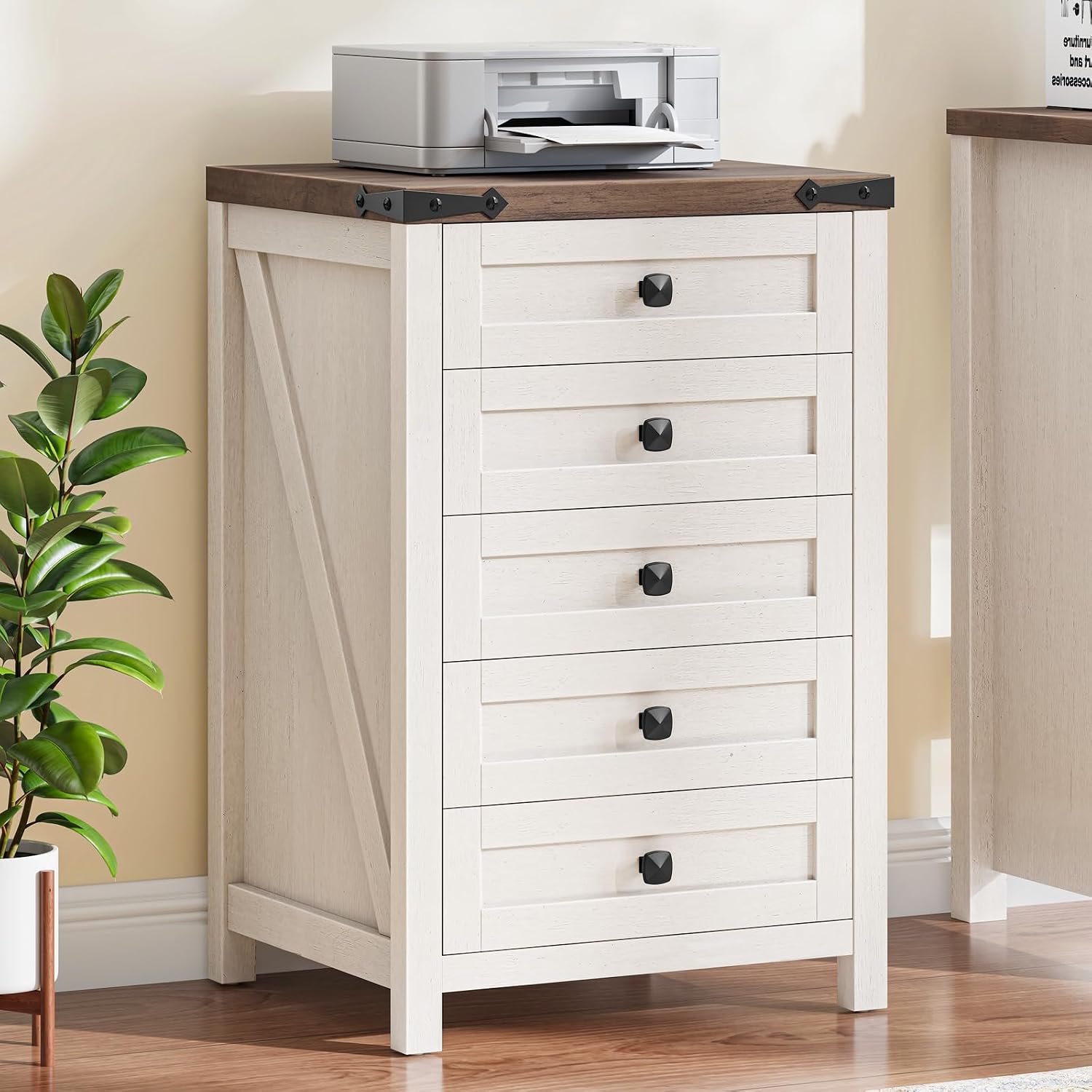 Halitaa 5 Drawer Small File Cabinet, Farmhouse Vertical Filing Cabinet