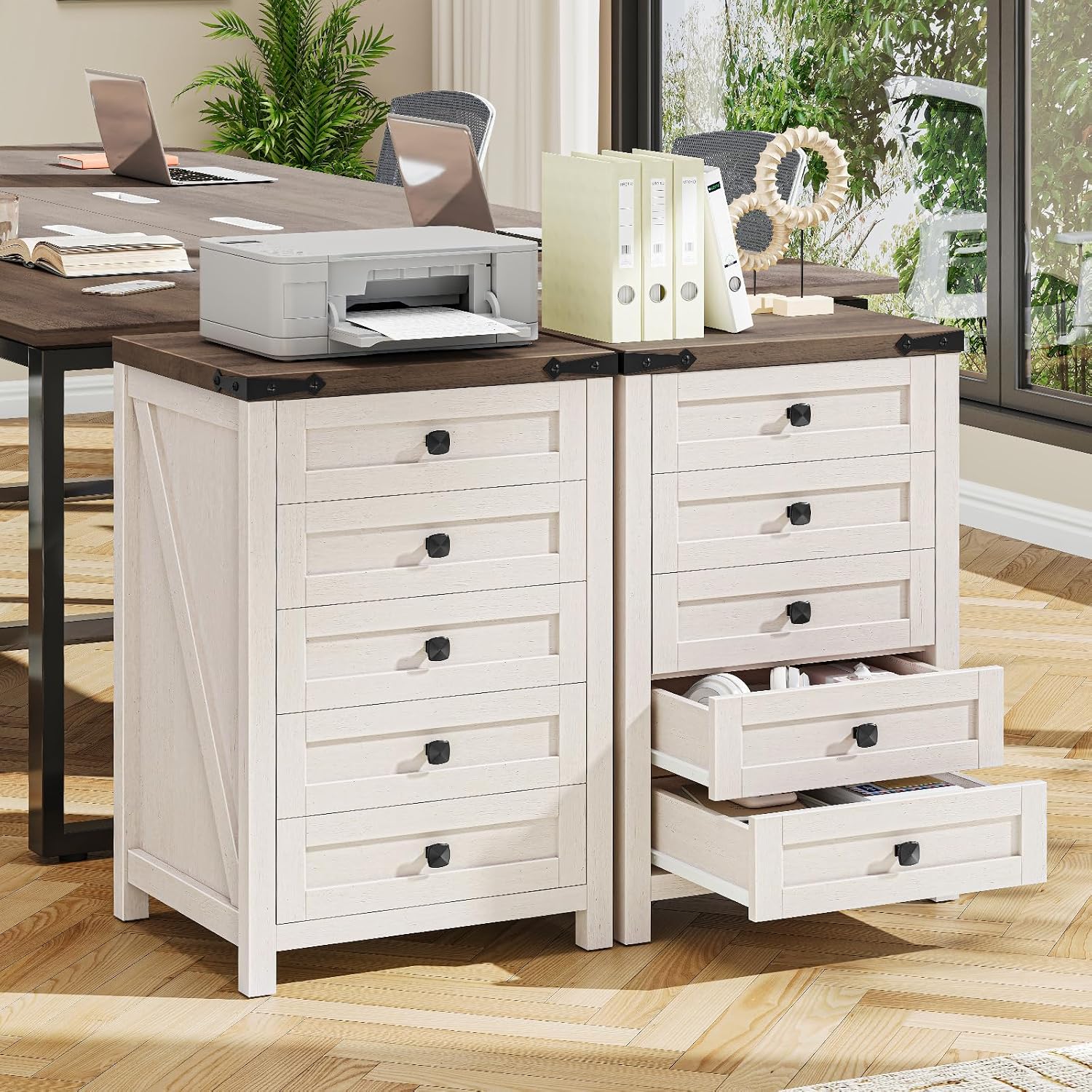 Halitaa 5 Drawer Small File Cabinet, Farmhouse Vertical Filing Cabinet — view 4