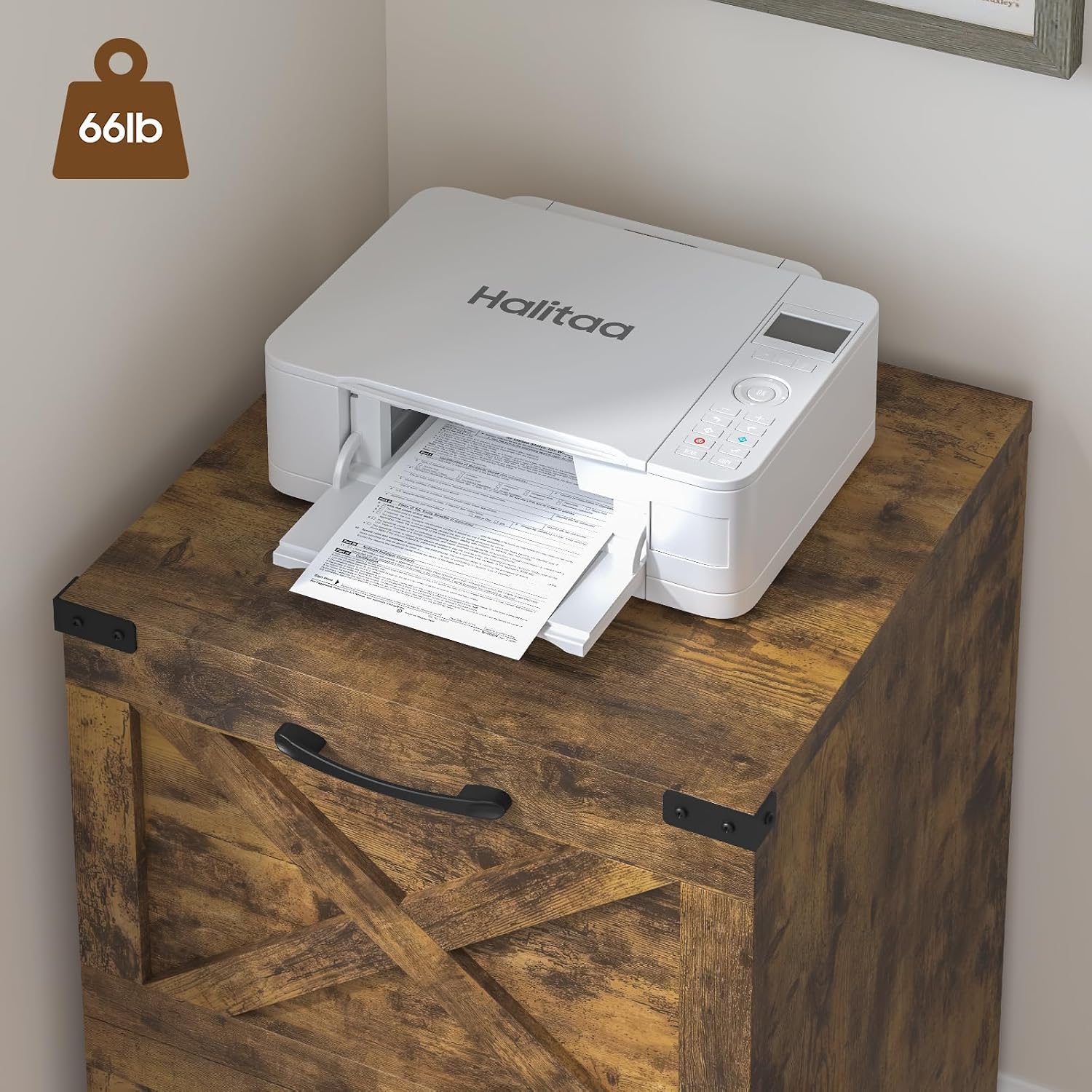 Halitaa Farmhouse 2 Drawer Small File Cabinet with Wheels, Brown - Vertical Filing Cabinet Fits A4 — view 6