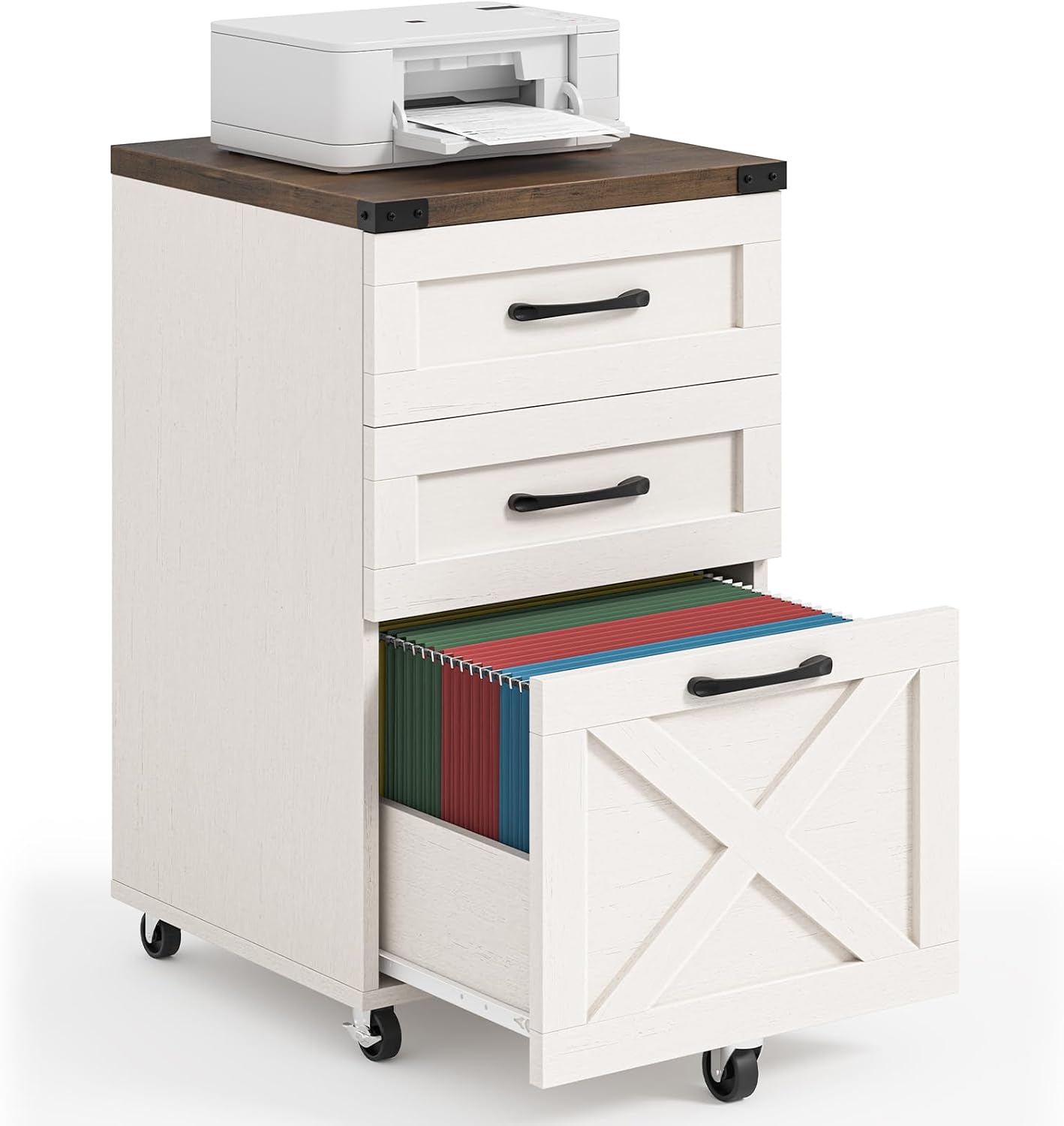 Halitaa Farmhouse 2 Drawer Small File Cabinet with Wheels, Brown - Vertical Filing Cabinet Fits A4 — view 9