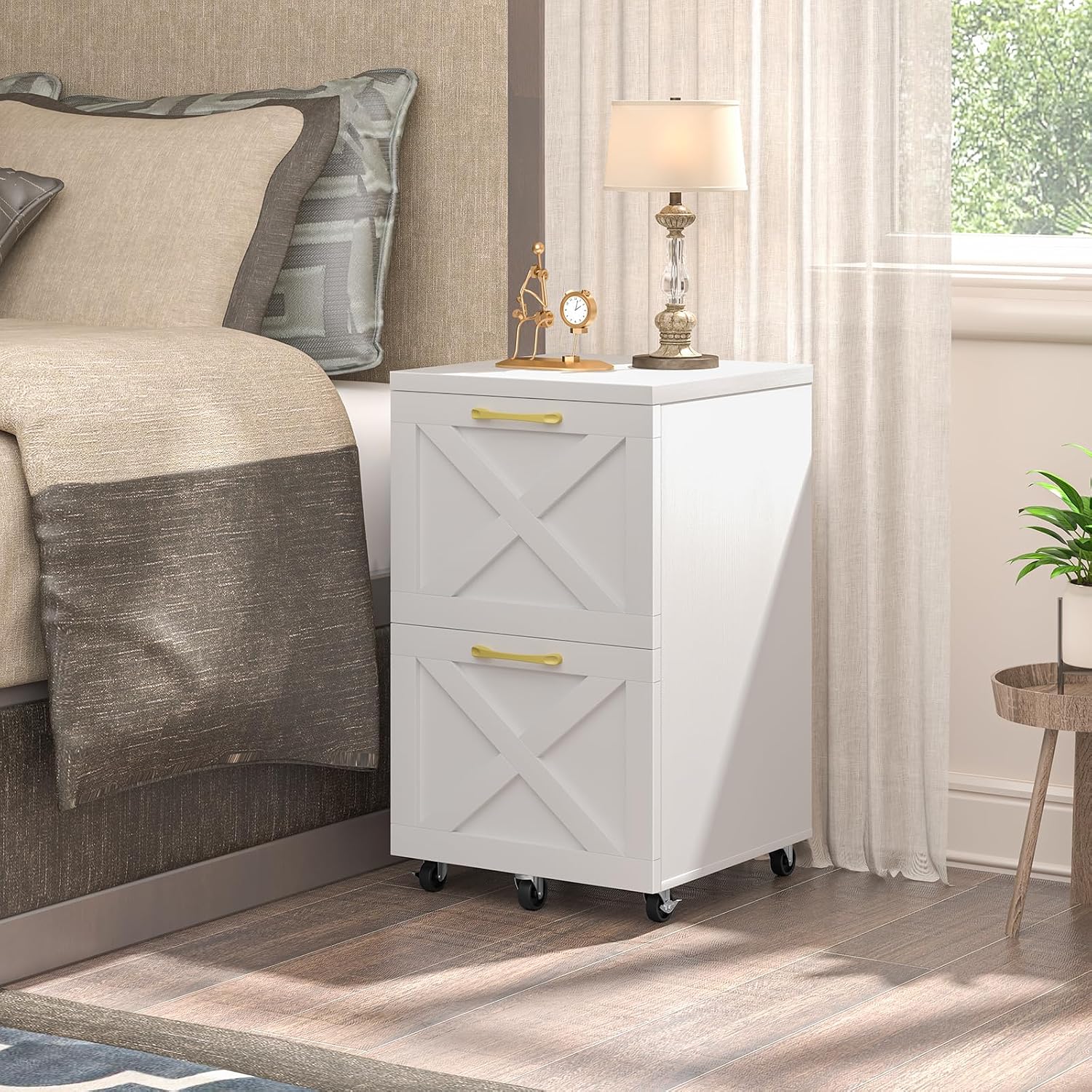 Halitaa Farmhouse 2 Drawer Small File Cabinet with Wheels, White - Vertical Filing Cabinet Fits A4 — view 4