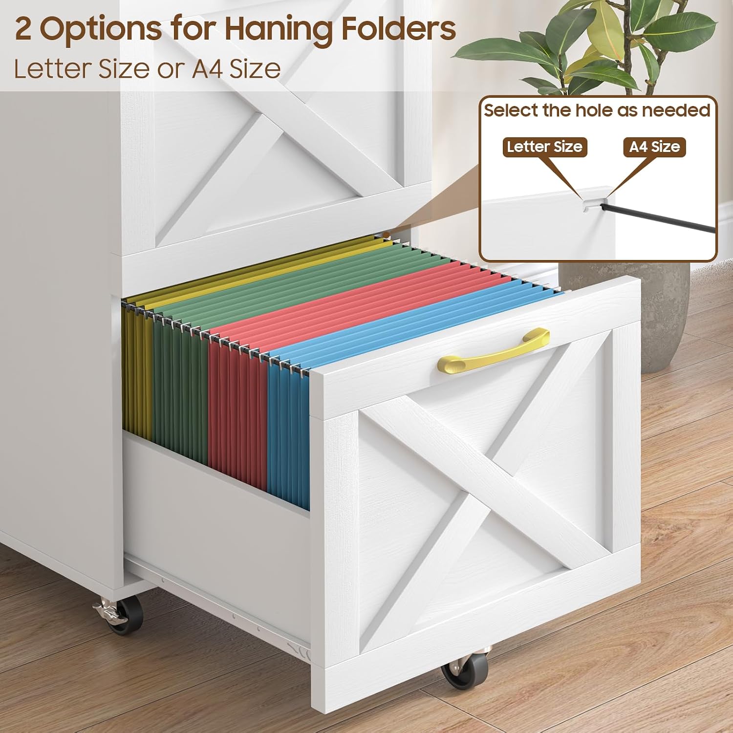 Halitaa Farmhouse 2 Drawer Small File Cabinet with Wheels, White - Vertical Filing Cabinet Fits A4 — view 5