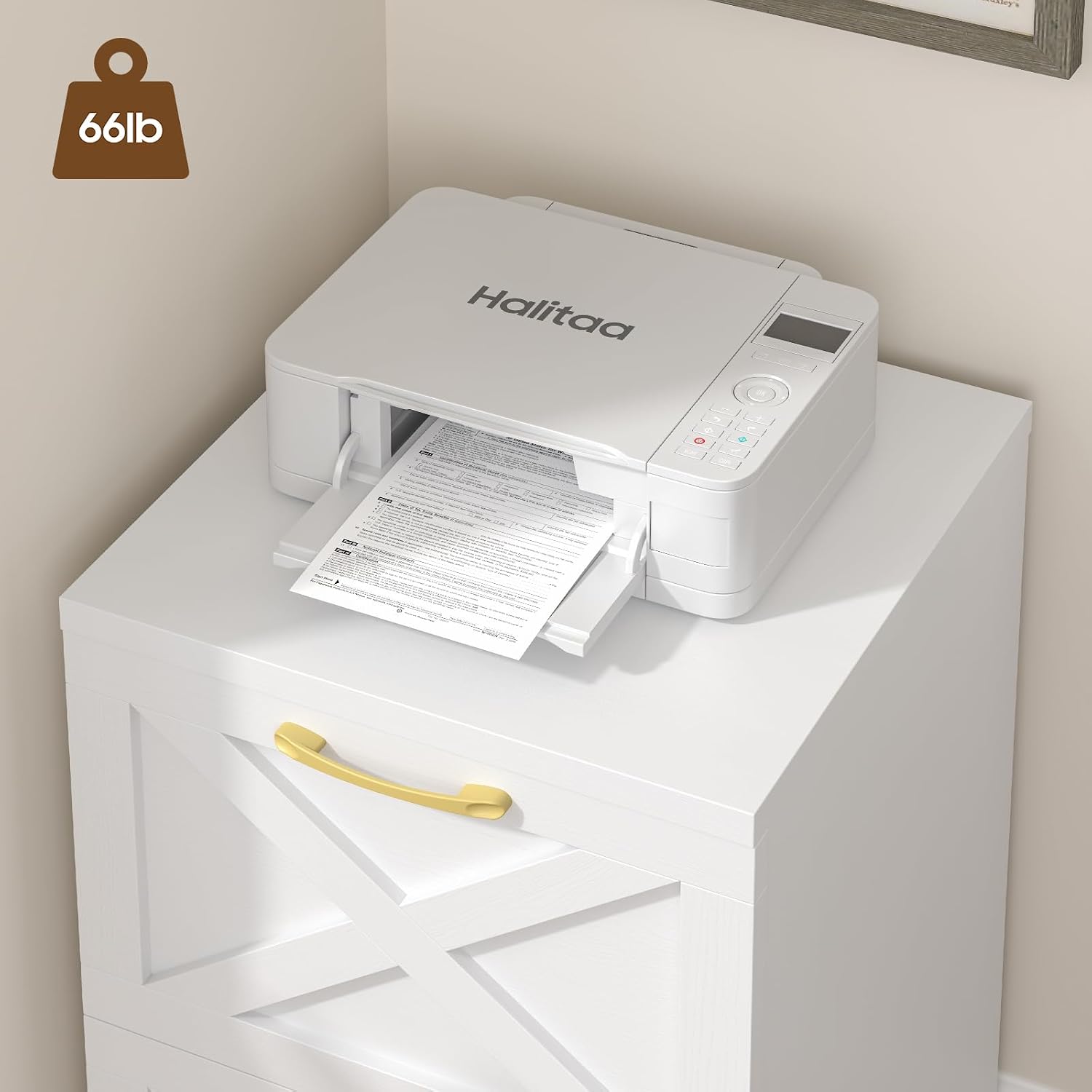 Halitaa Farmhouse 2 Drawer Small File Cabinet with Wheels, White - Vertical Filing Cabinet Fits A4 — view 6