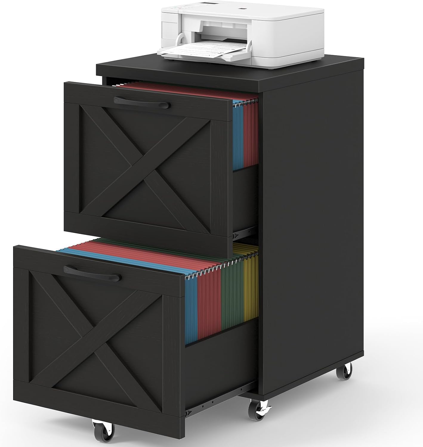 Halitaa Farmhouse 2 Drawer Small File Cabinet with Wheels, White - Vertical Filing Cabinet Fits A4 — view 12