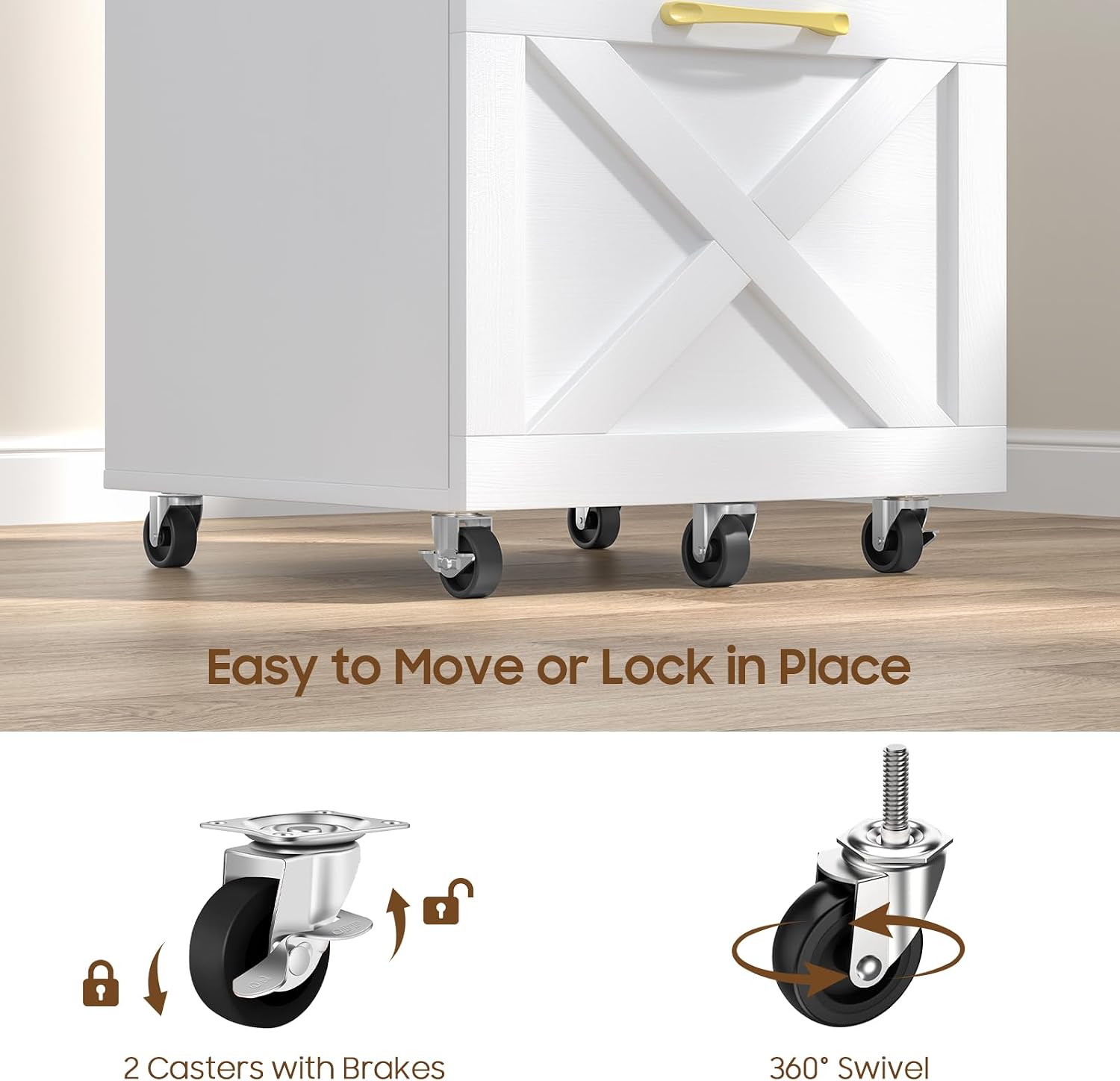 Halitaa Farmhouse 2 Drawer Small File Cabinet with Wheels, White - Vertical Filing Cabinet Fits A4 — view 7
