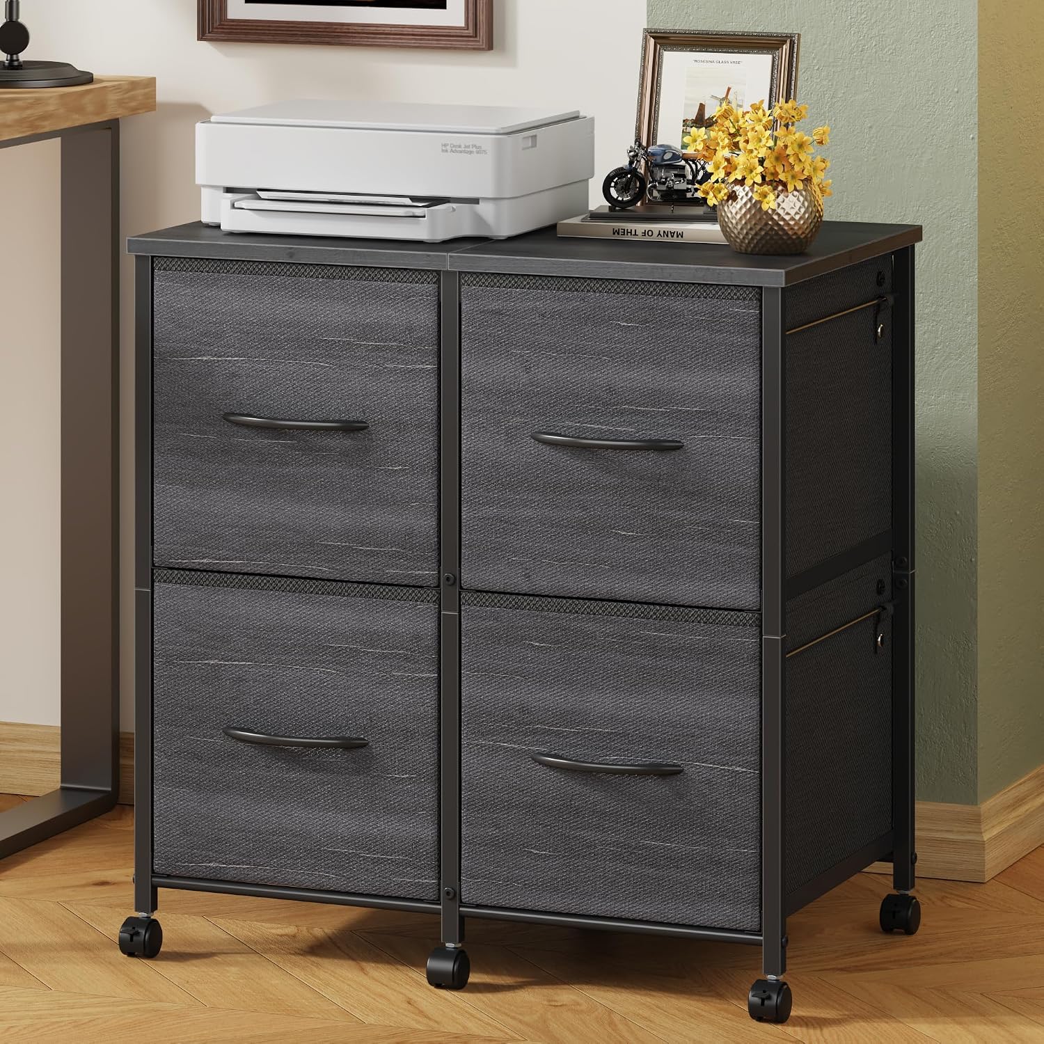 HIGDBFE 4 Drawer Mobile Lateral File Cabinet 23''W for Large Printer - Sturdy Metal Frame & Wood — view 11