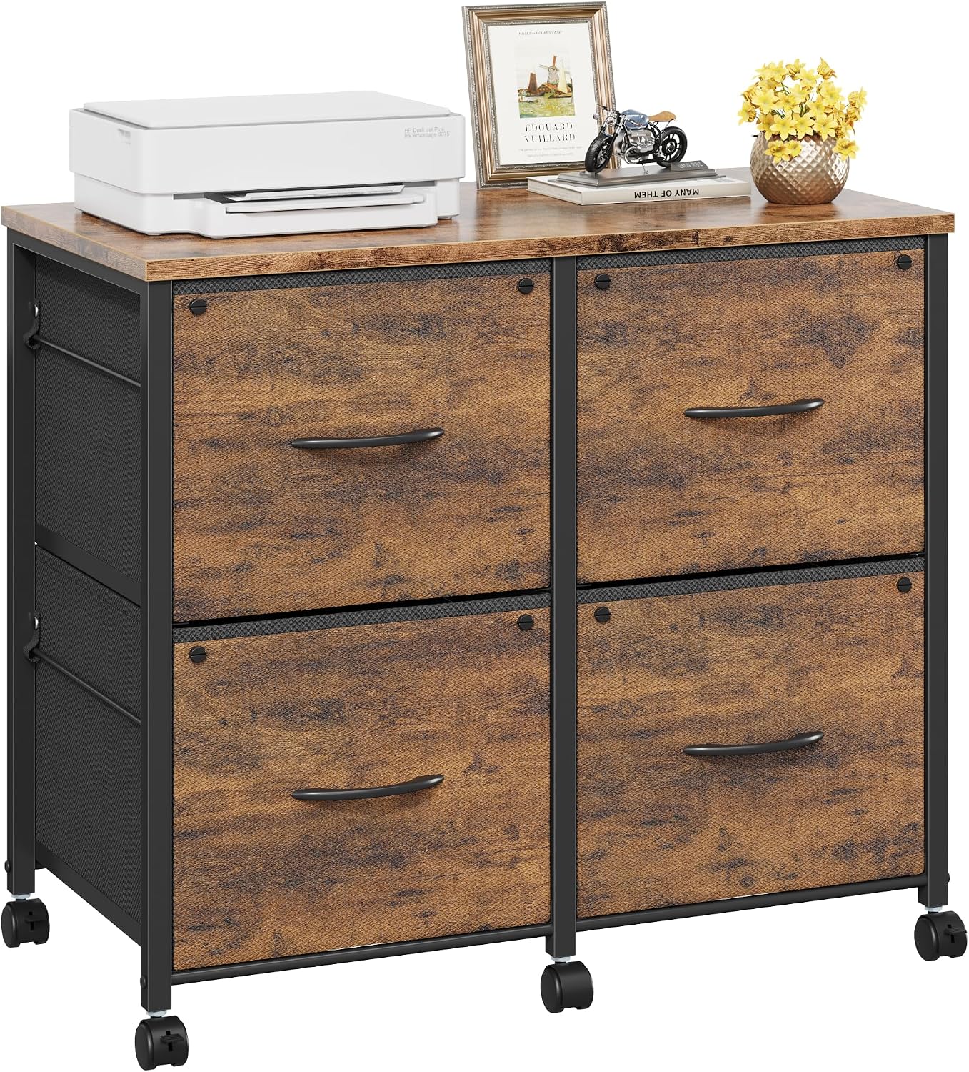 HIGDBFE 4 Drawer Mobile Lateral File Cabinet 23''W for Large Printer - Sturdy Metal Frame & Wood — view 9