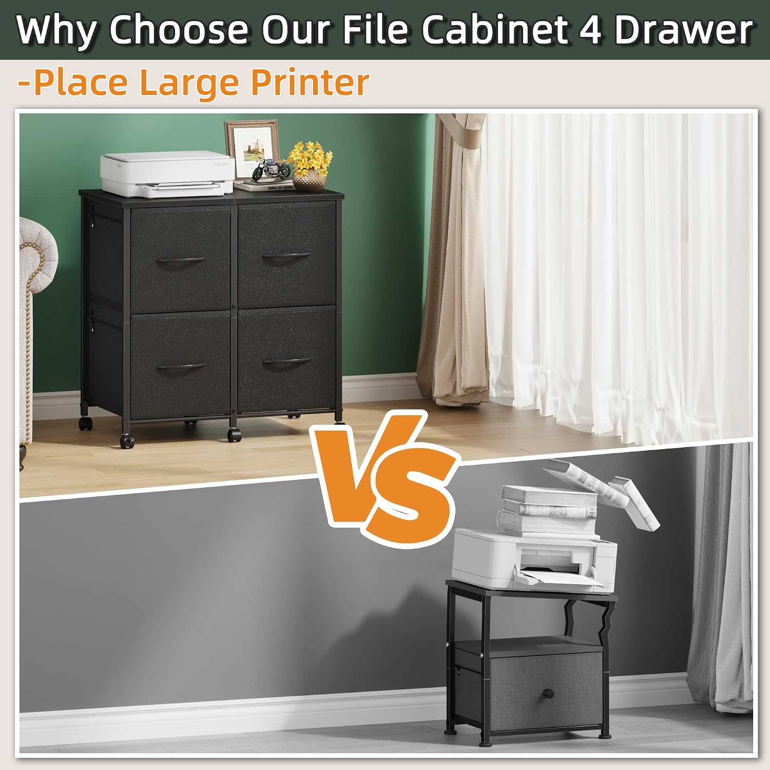 HIGDBFE 4 Drawer Mobile Lateral File Cabinet 23''W for Large Printer - Sturdy Metal Frame & Wood — view 4