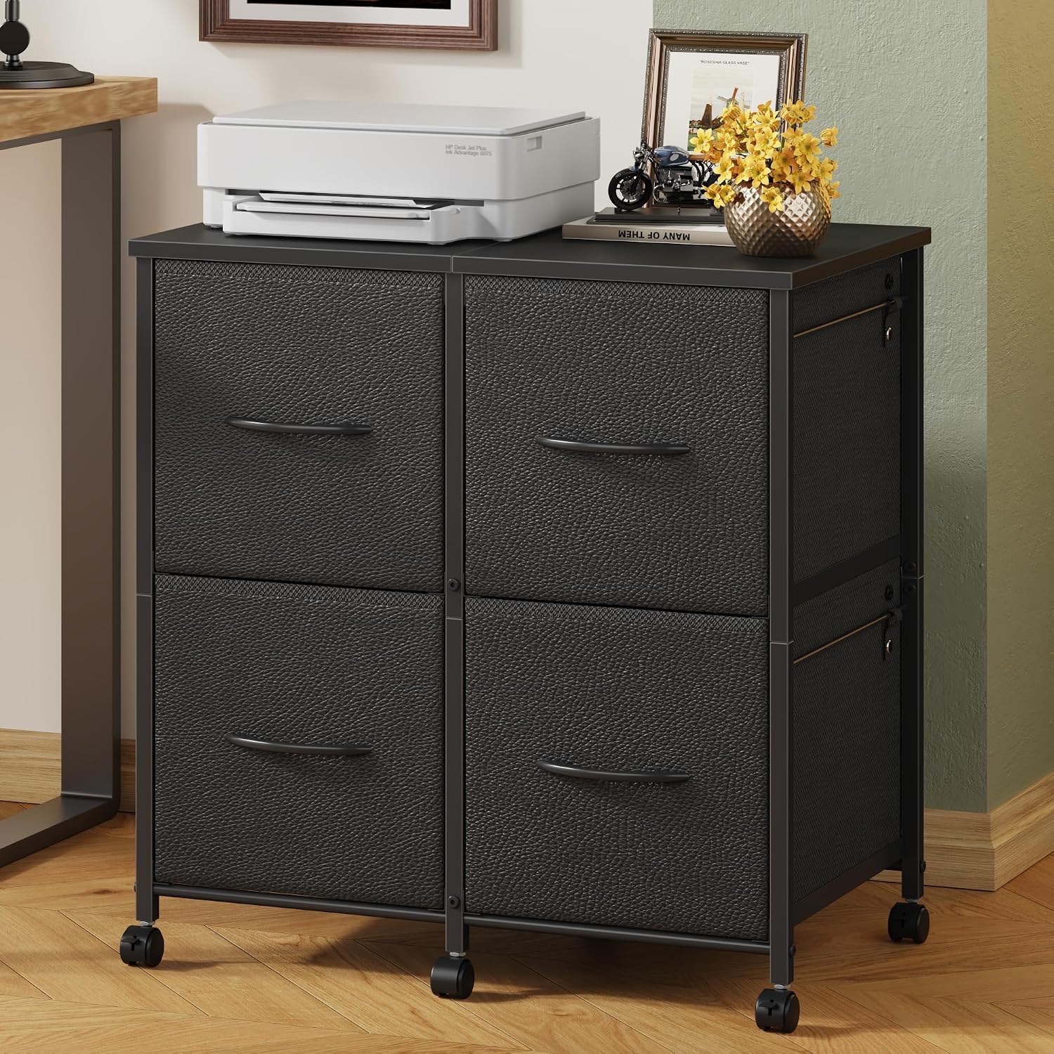 HIGDBFE 4 Drawer Mobile Lateral File Cabinet 23''W for Large Printer - Sturdy Metal Frame & Wood