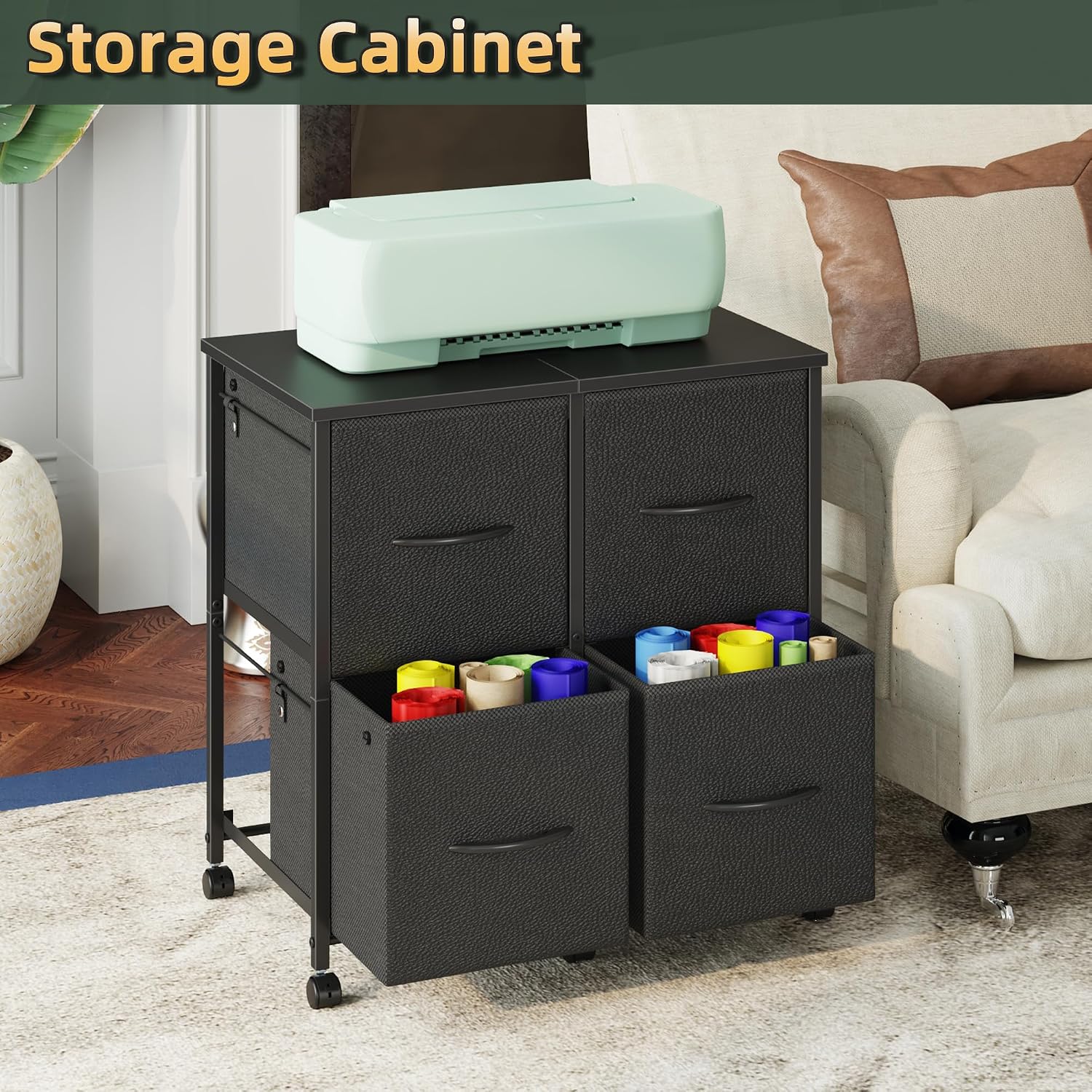 HIGDBFE 4 Drawer Mobile Lateral File Cabinet 23''W for Large Printer - Sturdy Metal Frame & Wood — view 8