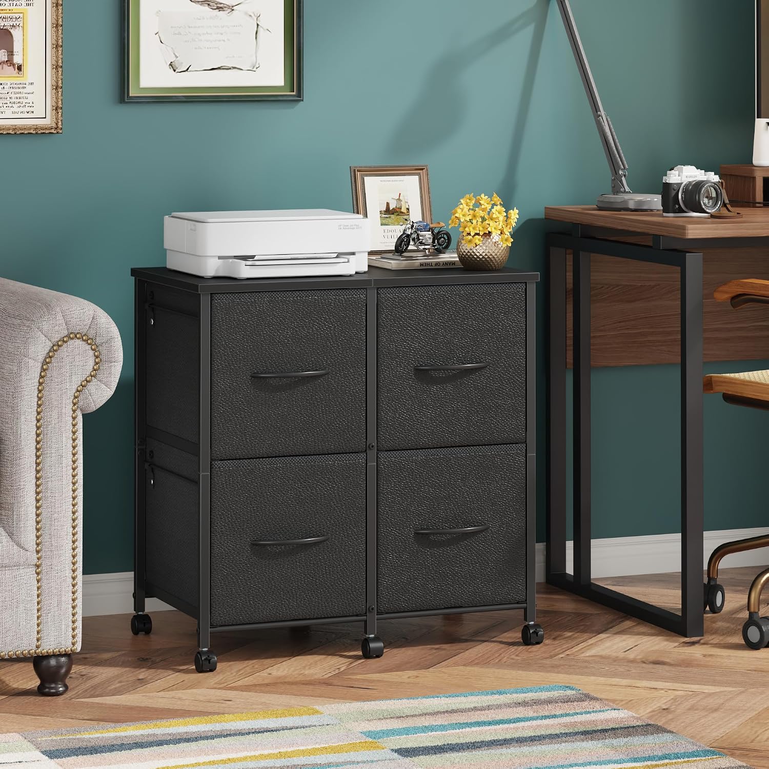 HIGDBFE 4 Drawer Mobile Lateral File Cabinet 23''W for Large Printer - Sturdy Metal Frame & Wood — view 3