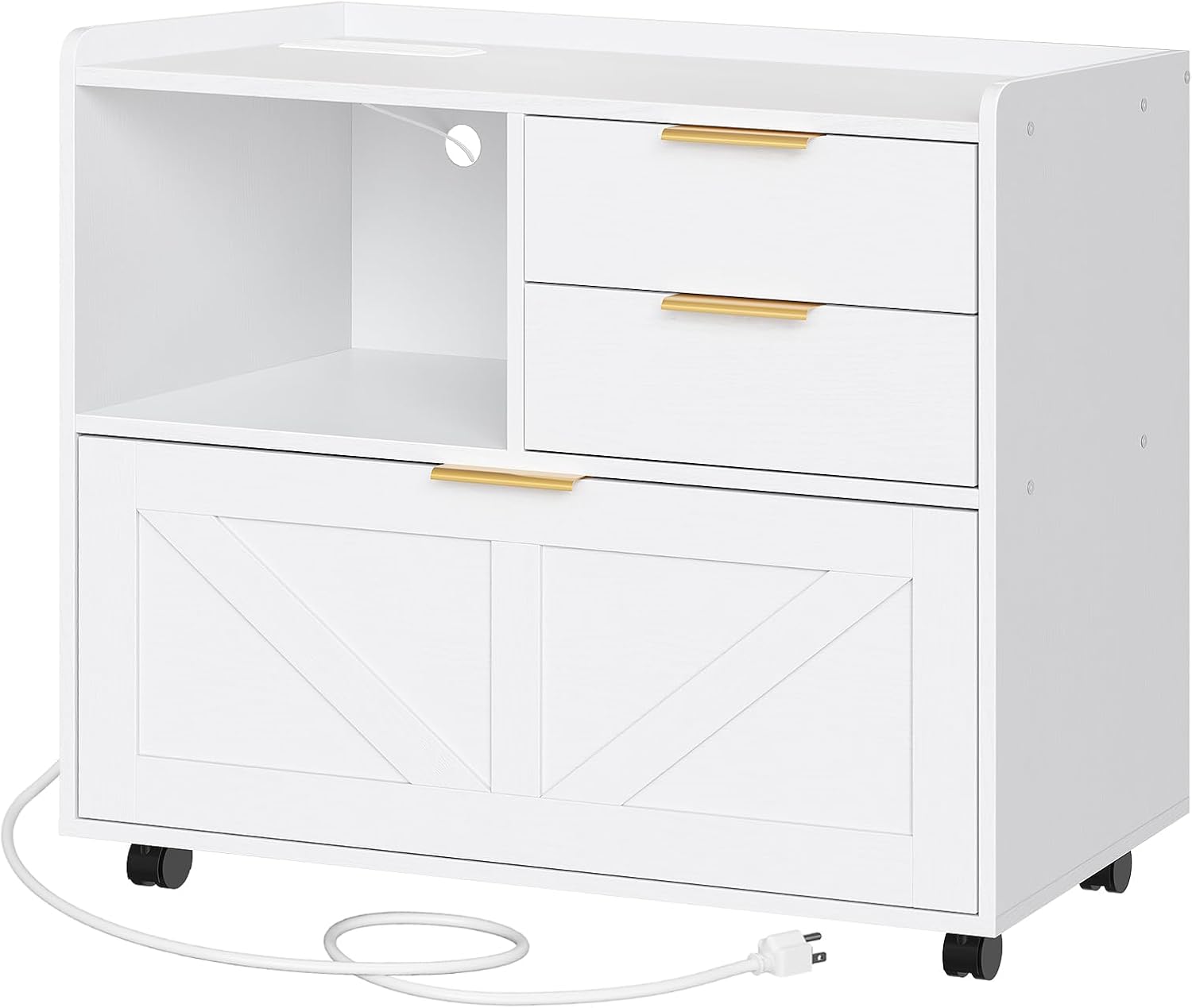 HOOBRO Lateral File Cabinet, Wooden Office Storage Drawers with Charging Station, Filing Cabinet