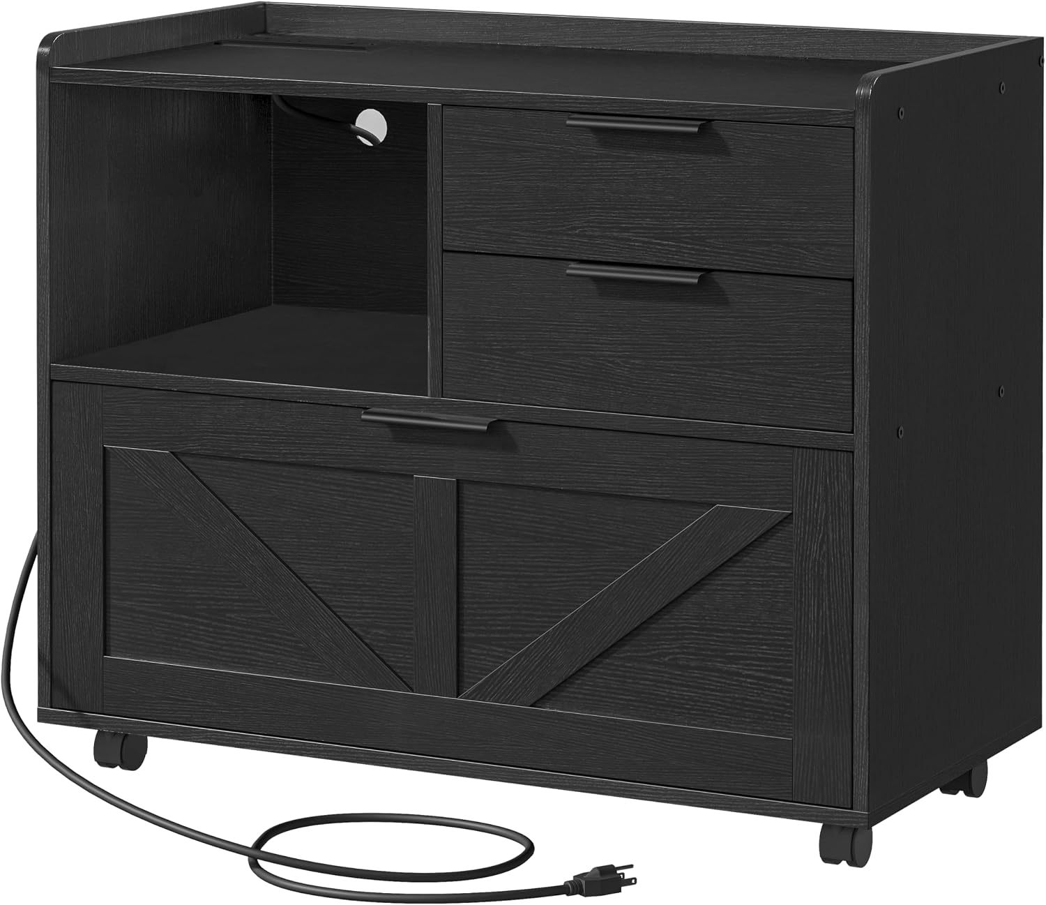 HOOBRO Lateral File Cabinet, Wooden Office Storage Drawers with Charging Station, Filing Cabinet — view 9