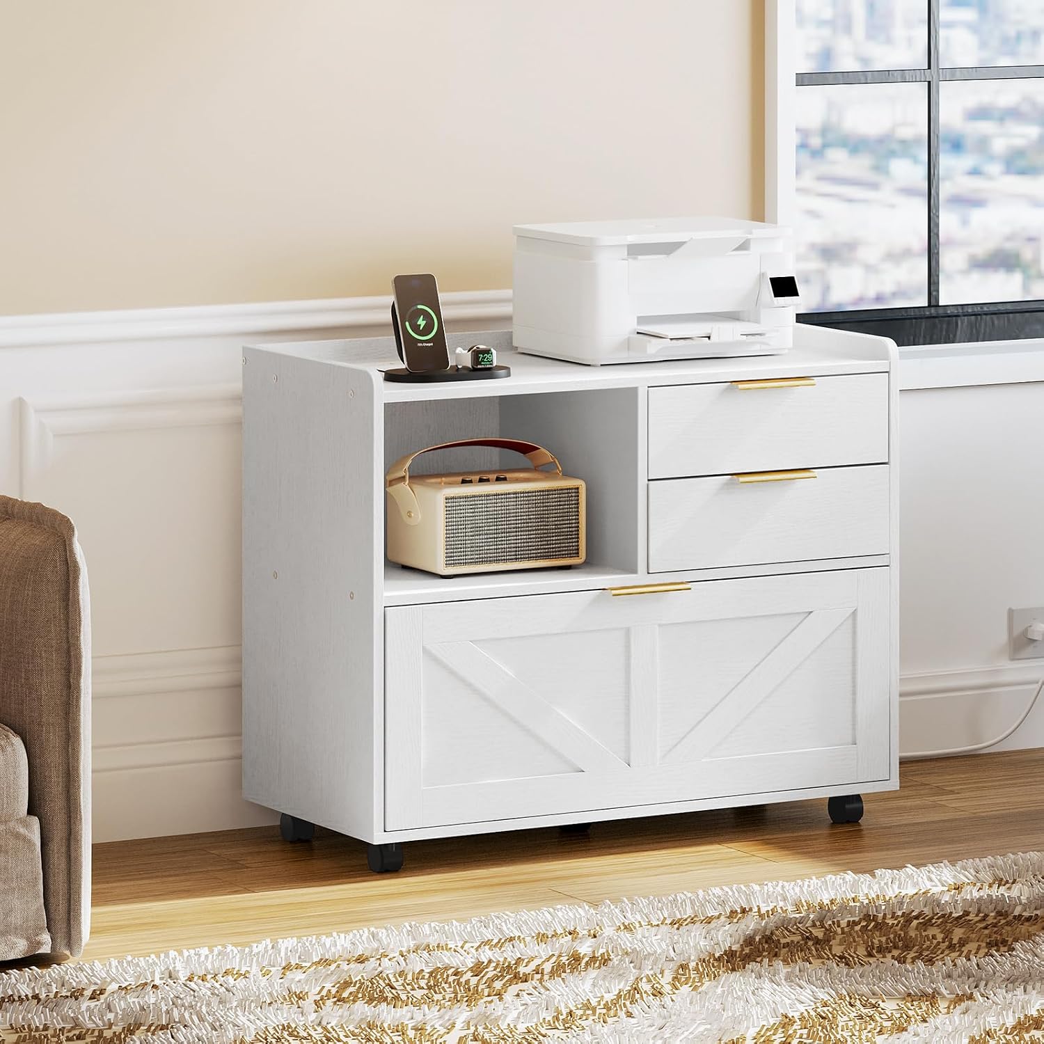 HOOBRO Lateral File Cabinet, Wooden Office Storage Drawers with Charging Station, Filing Cabinet — view 7