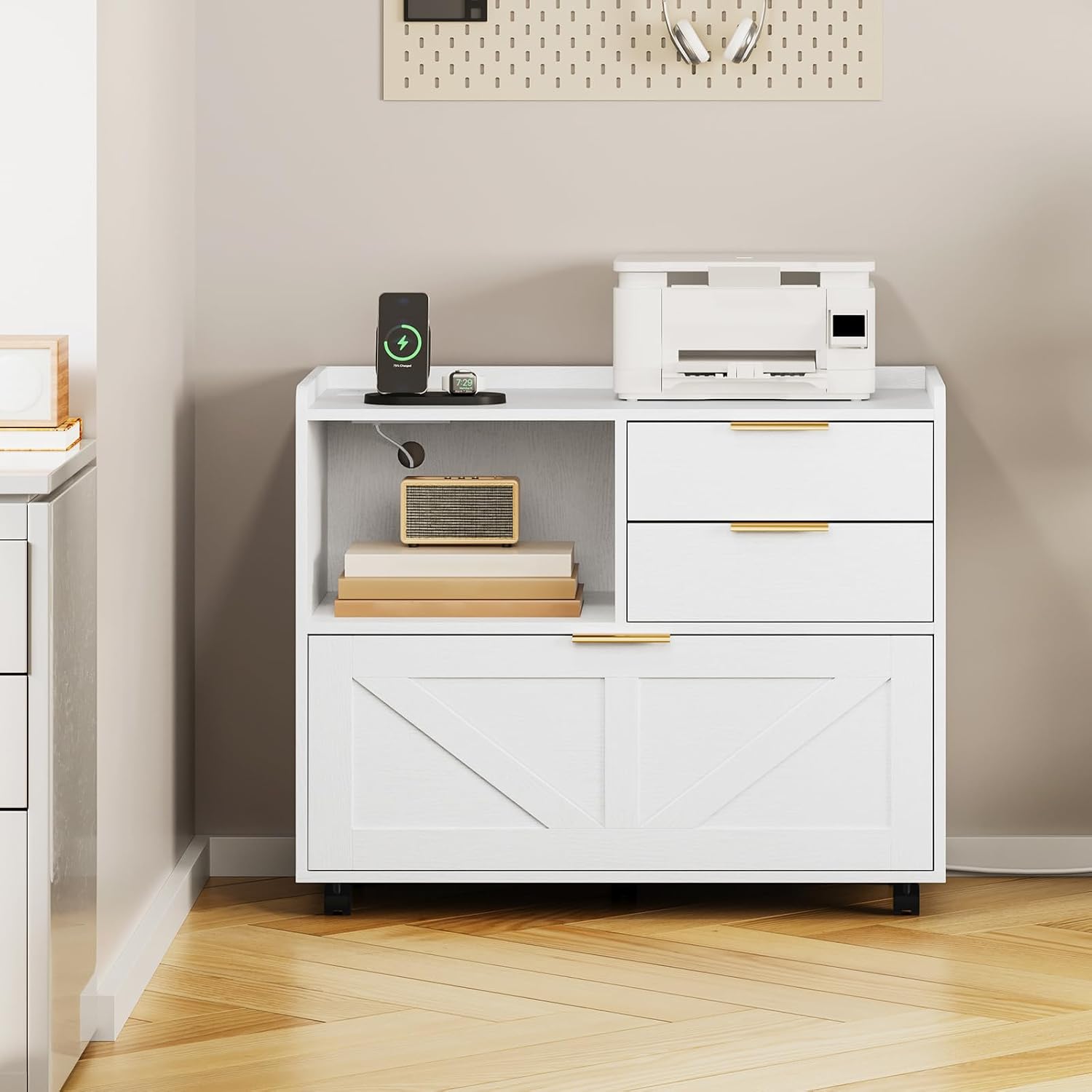 HOOBRO Lateral File Cabinet, Wooden Office Storage Drawers with Charging Station, Filing Cabinet — view 8