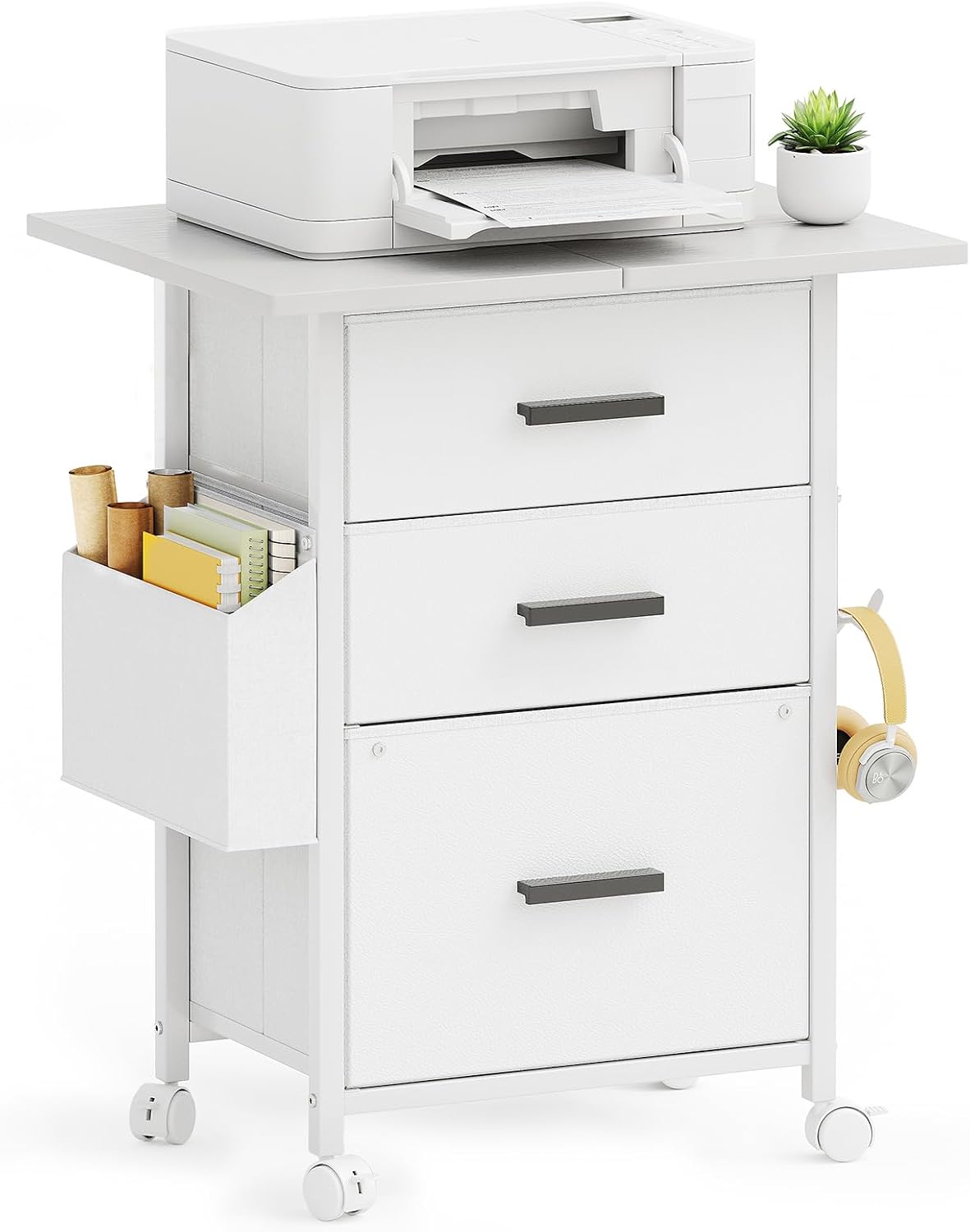 Mexin 3 Drawer File Cabinet with 22'' Extended Desktop, Mobile Filing Cabinet, Printer Stand — view 9