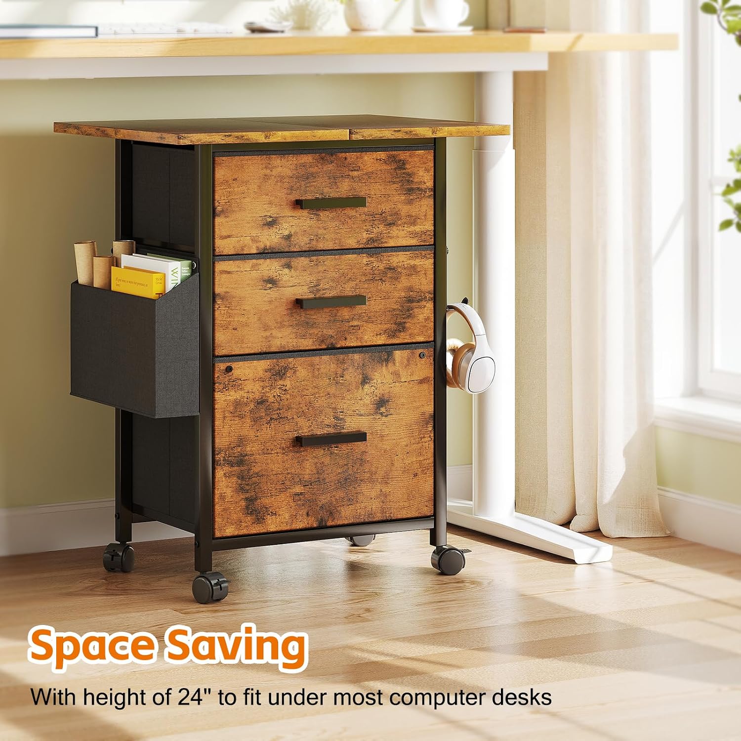 Mexin 3 Drawer File Cabinet with 22'' Extended Desktop, Mobile Filing Cabinet, Printer Stand — view 8