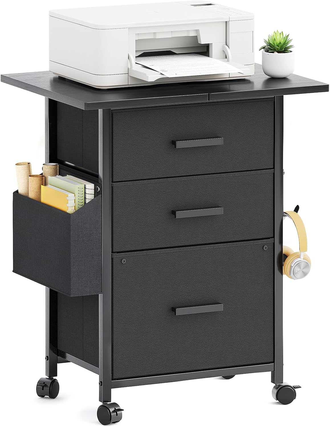Mexin 3 Drawer File Cabinet with 22'' Extended Desktop, Mobile Filing Cabinet, Printer Stand — view 10