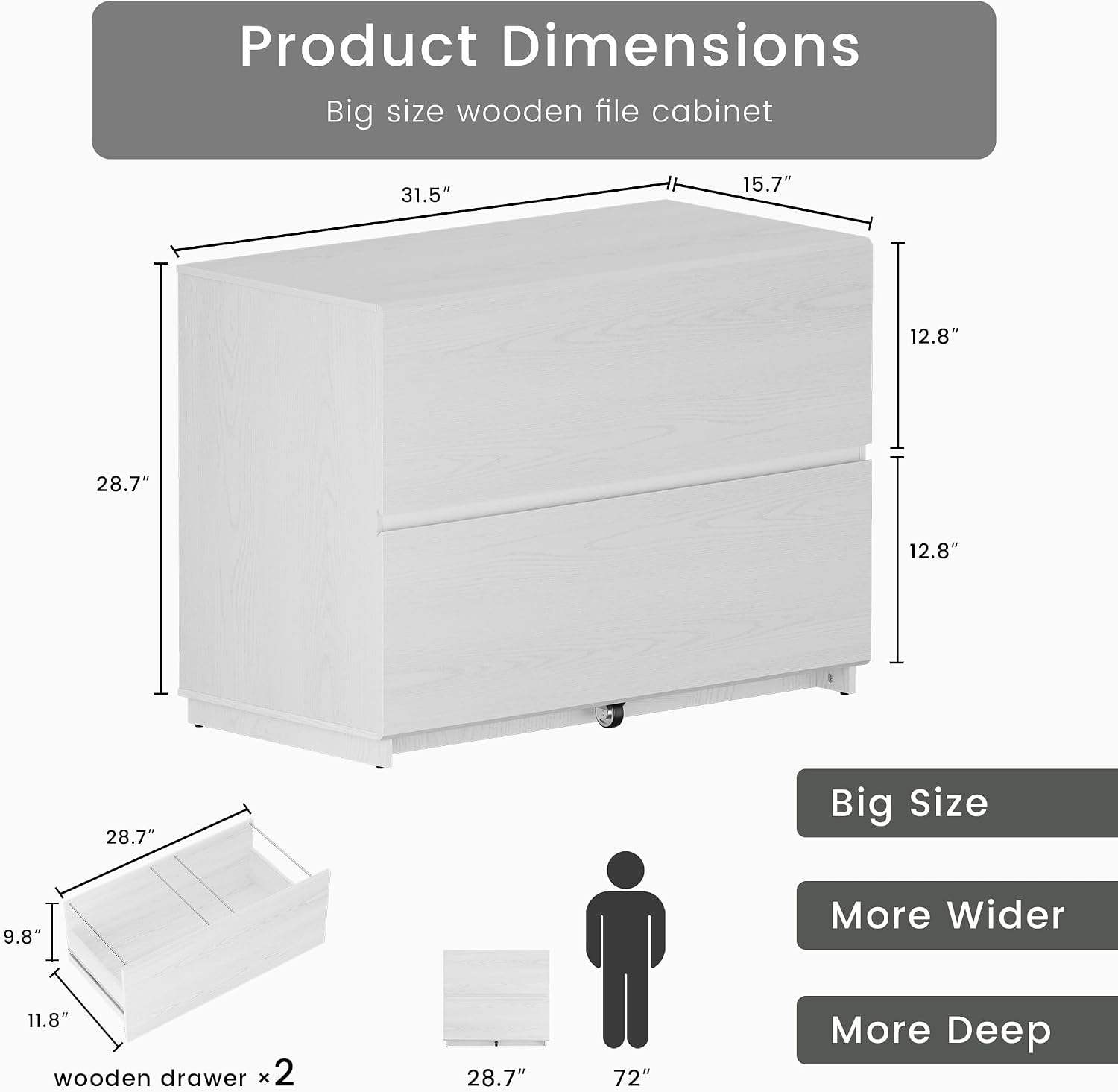 ModernMate 2 Drawer Lateral File Cabinet for Home Office, 31.5W*28.7H - Wood Filing Cabinet with — view 3