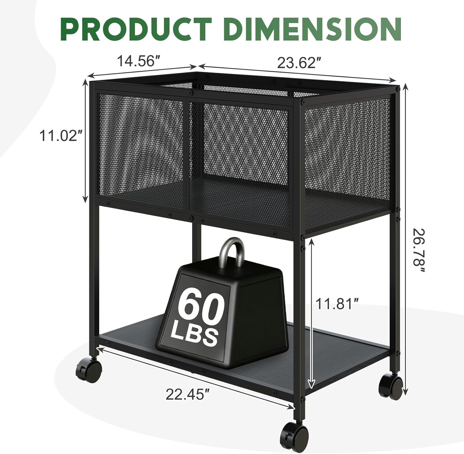 Sbanmao Rolling File Cart, Mobile File Cabinet with Wheels Hanging Files, Metal Hanging File Folder — view 3