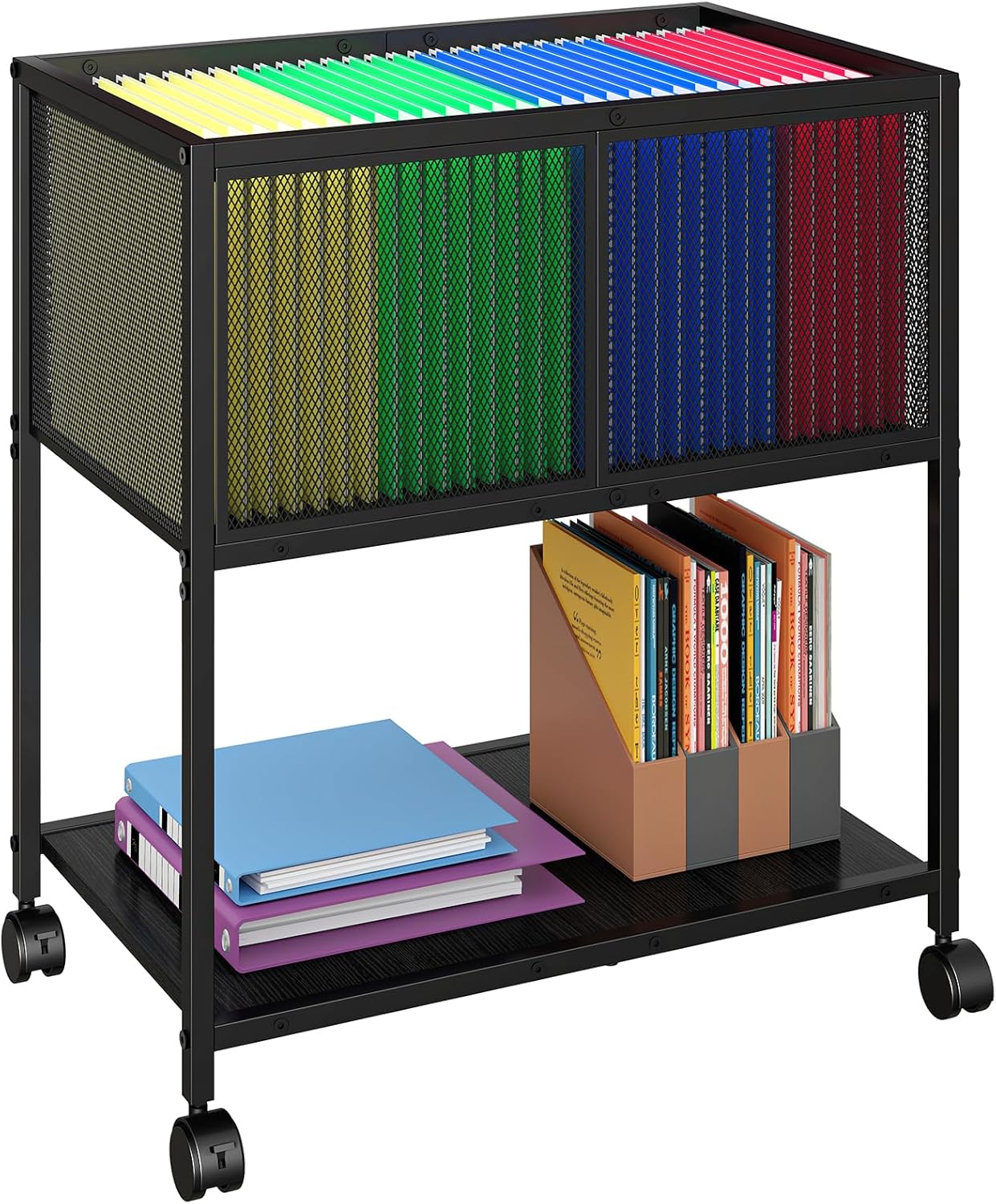 Sbanmao Rolling File Cart, Mobile File Cabinet with Wheels Hanging Files, Metal Hanging File Folder