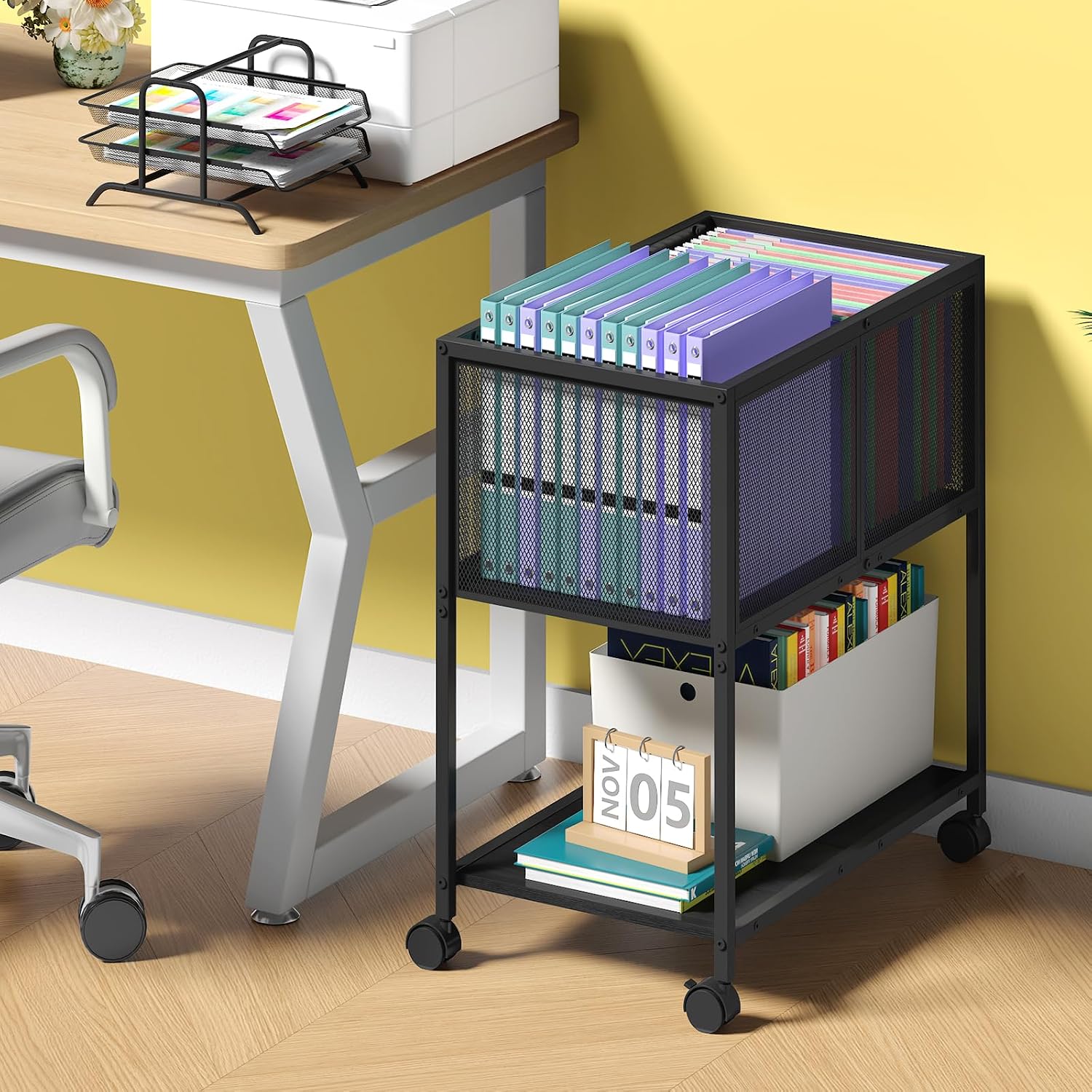 Sbanmao Rolling File Cart, Mobile File Cabinet with Wheels Hanging Files, Metal Hanging File Folder — view 2