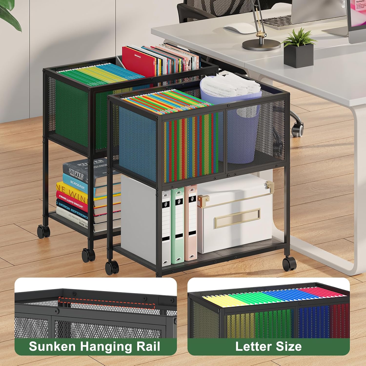 Sbanmao Rolling File Cart, Mobile File Cabinet with Wheels Hanging Files, Metal Hanging File Folder — view 4