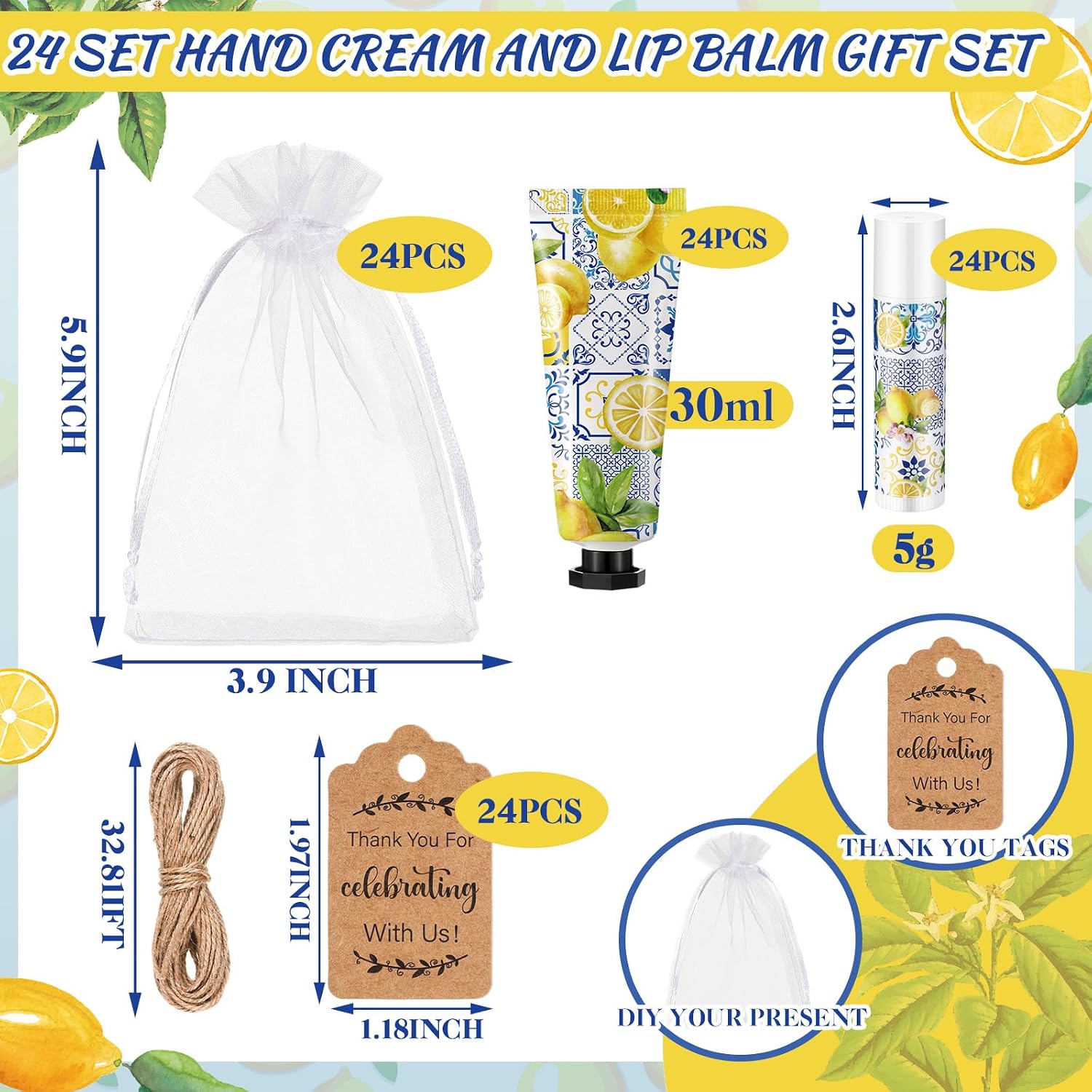 Lemon Mediterranean Hand Cream Lip Balm Favors - Hình 2