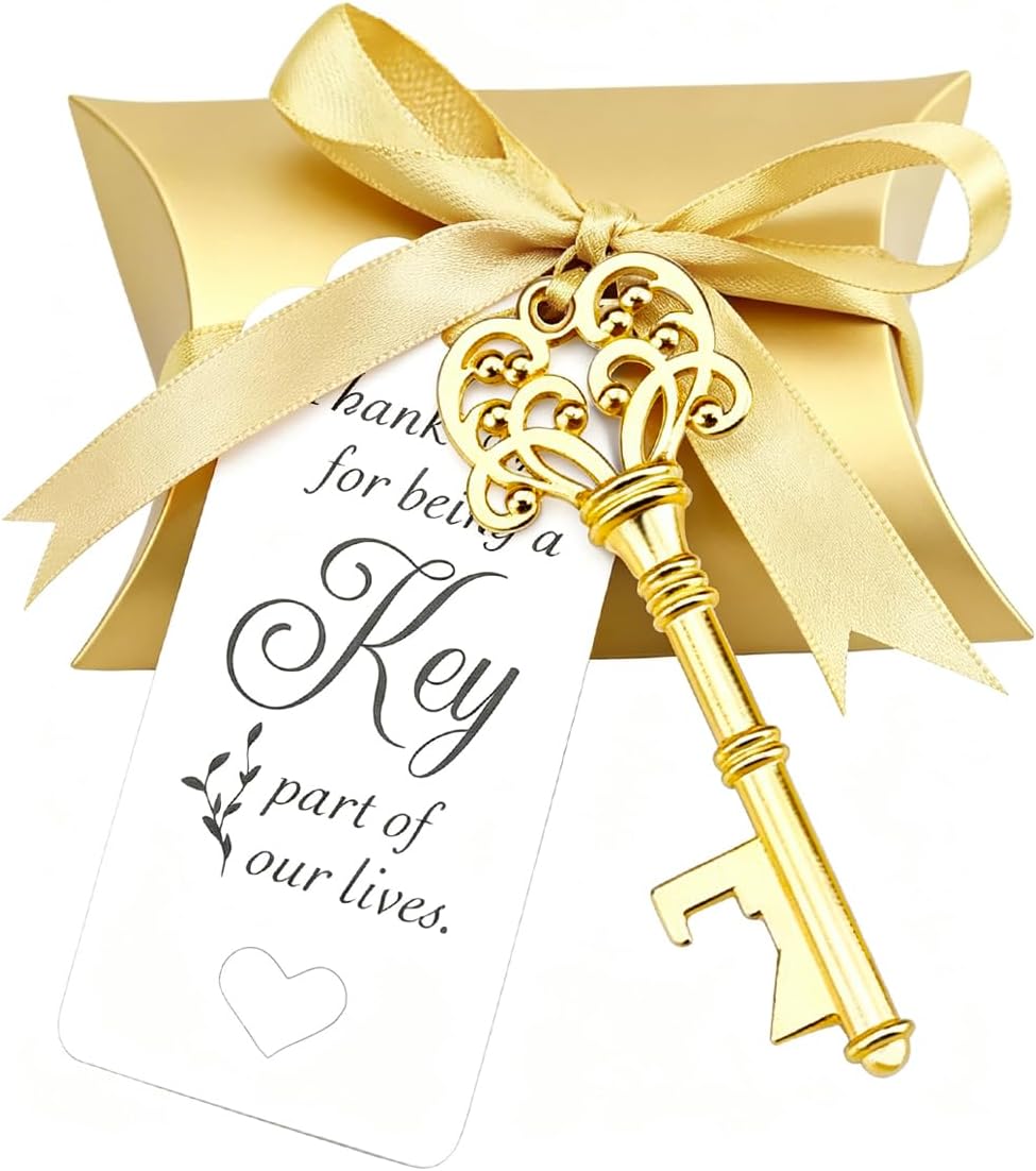 Vintage Key Bottle Opener Favours with Tags — 50 Sets