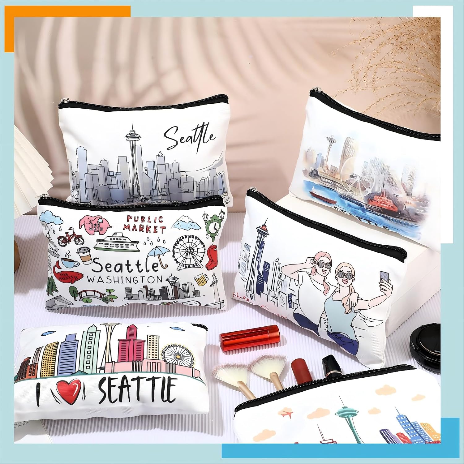 Seattle Landmark Canvas Cosmetic Bags - Hình 2