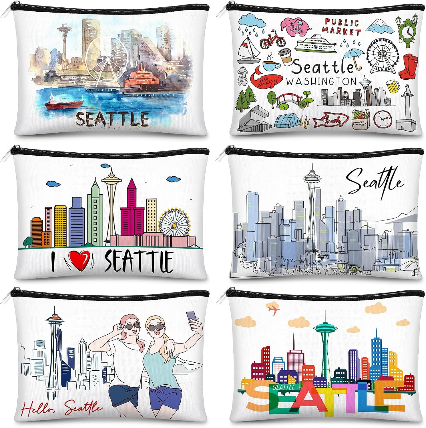 Seattle Landmark Canvas Cosmetic Bags - 6 Unique Designs