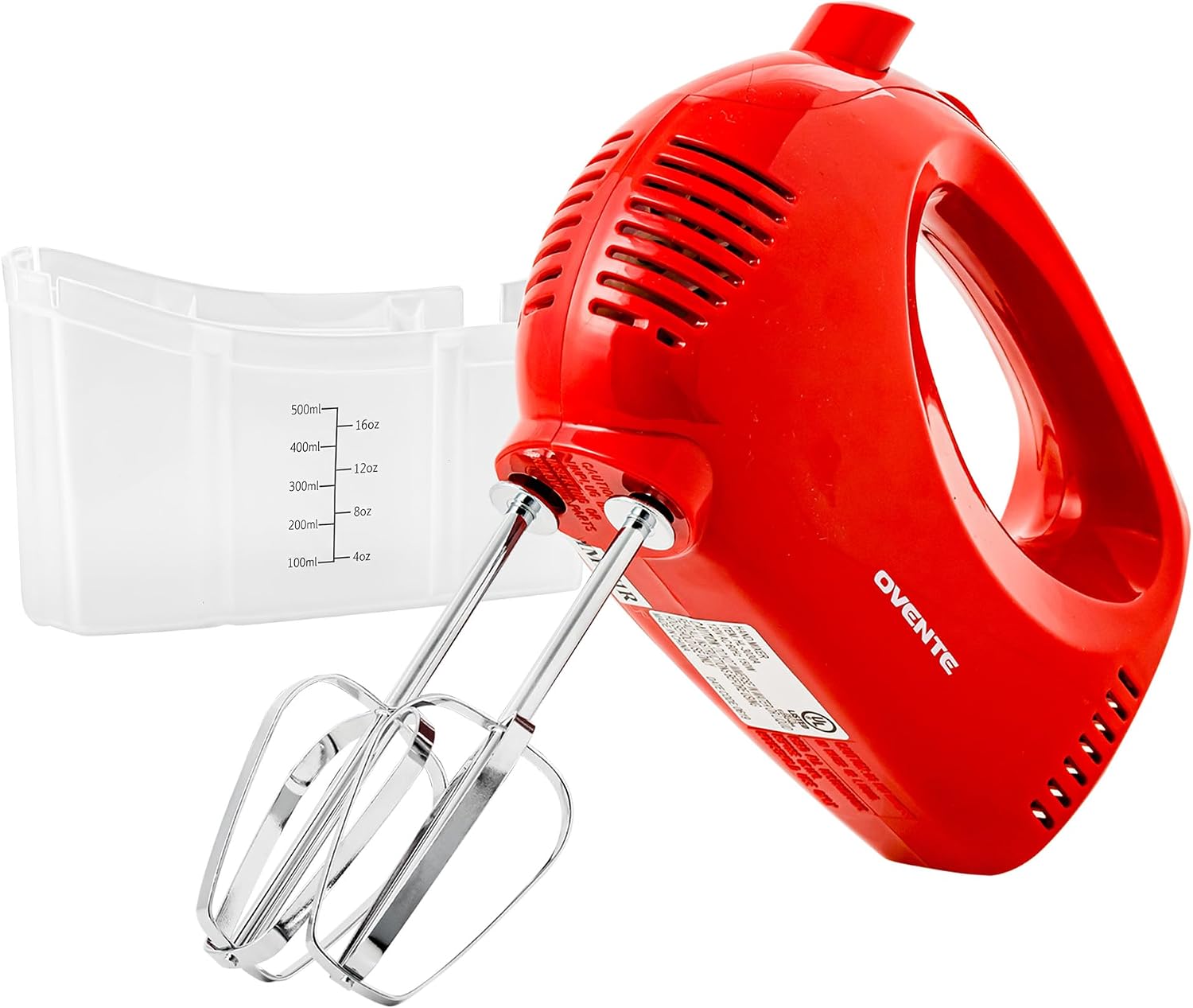 Ovente Red Electric Hand Mixer with 5 Speeds & Storage Case