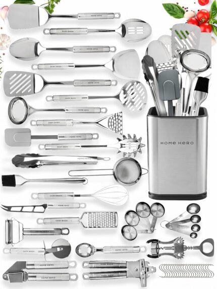 HOME HERO 54-Piece Stainless Steel Kitchen Utensil Set
