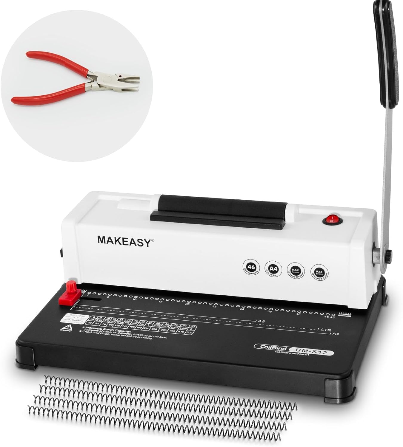 MAKEASY Spiral Coil Binding Machine with Plier & 46-Hole Punch