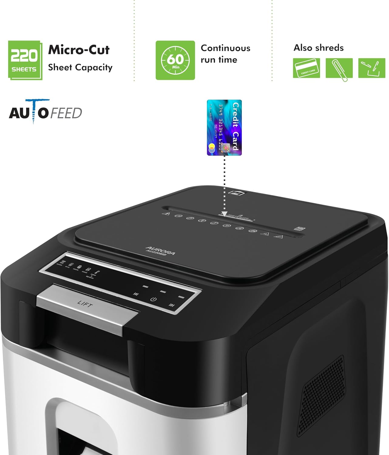 Aurora AU2200MA Auto-Feed Micro-Cut Shredder - Hình 2