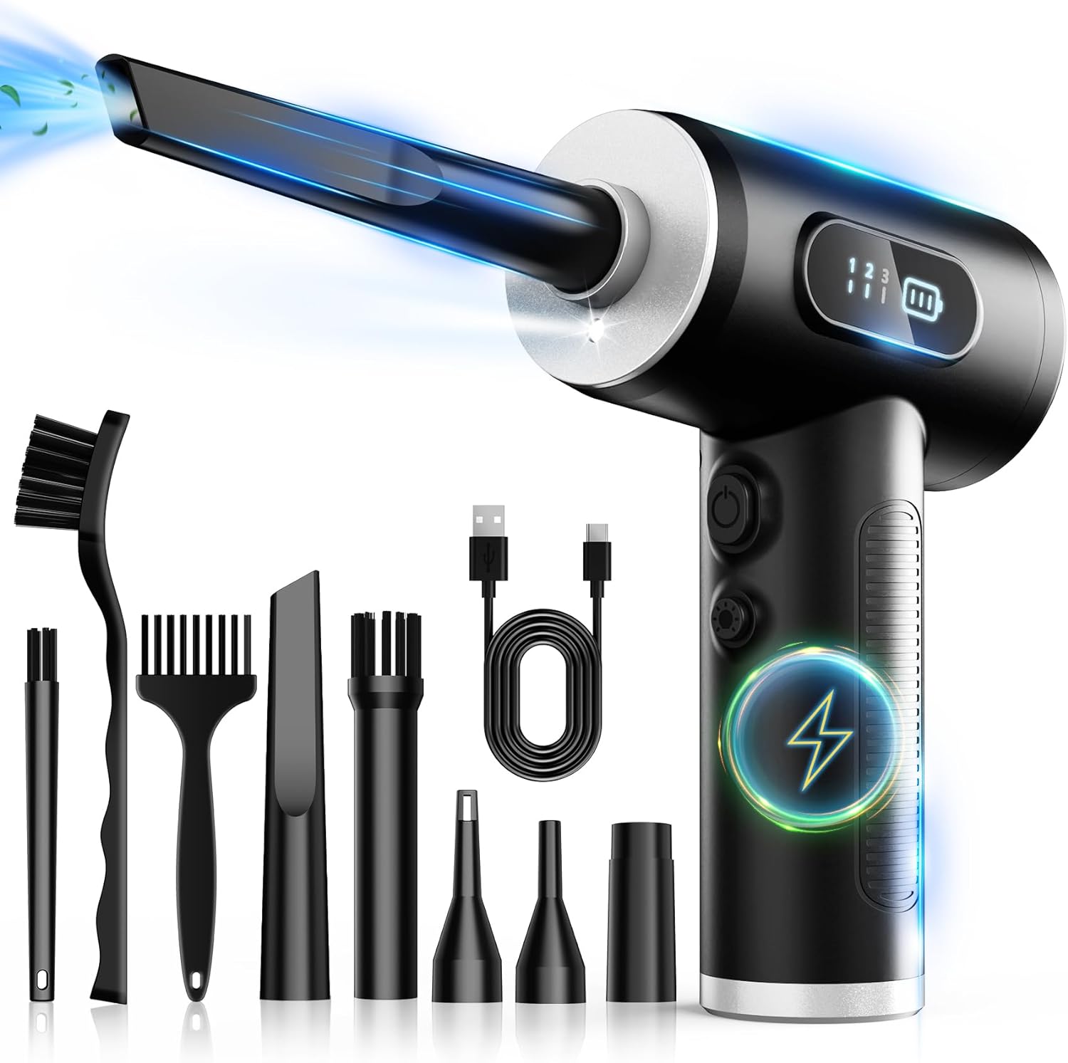 FRESMOL Cordless Air Duster & Vacuum Cleaner with LED Light