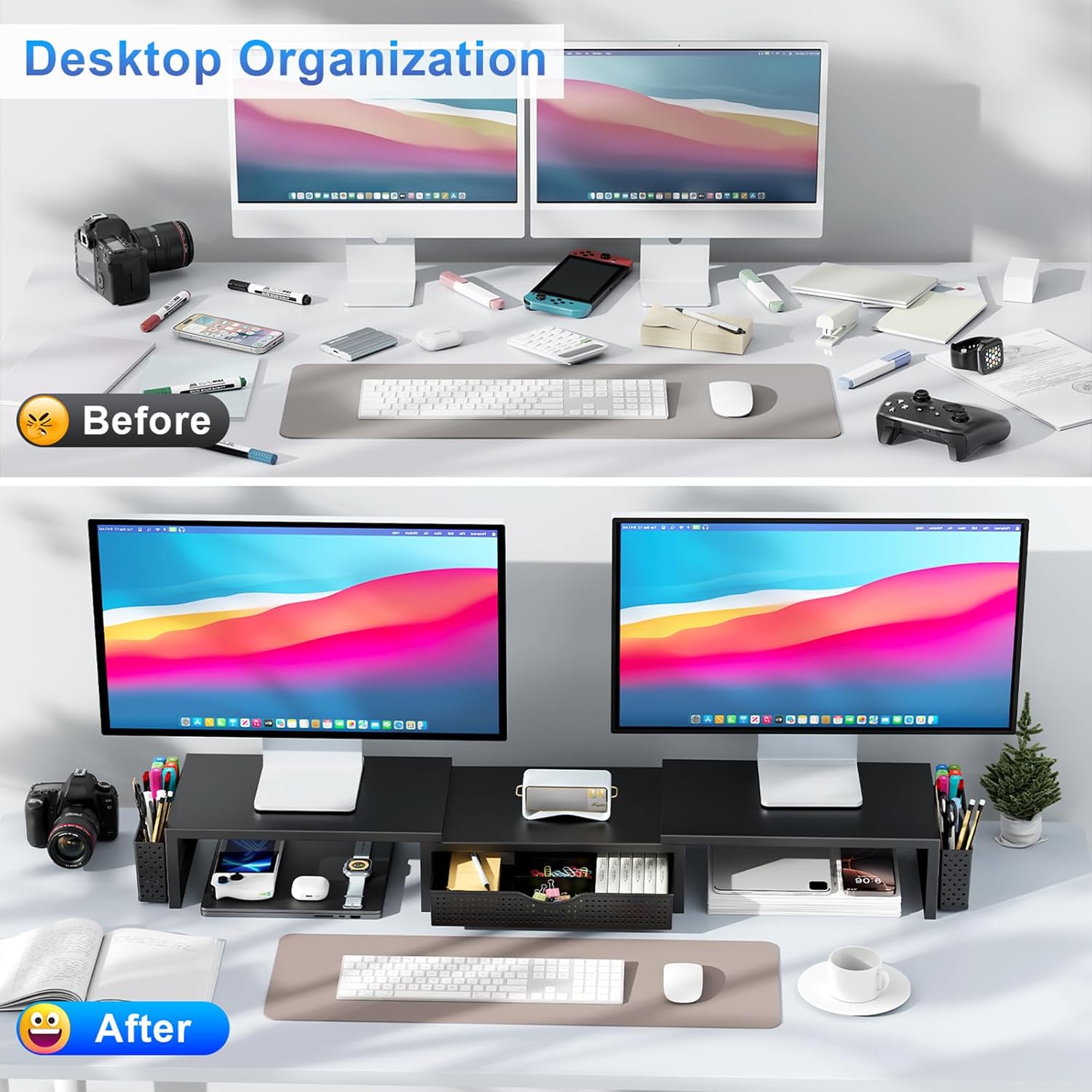 Adjustable Black Dual Monitor Riser - Hình 2