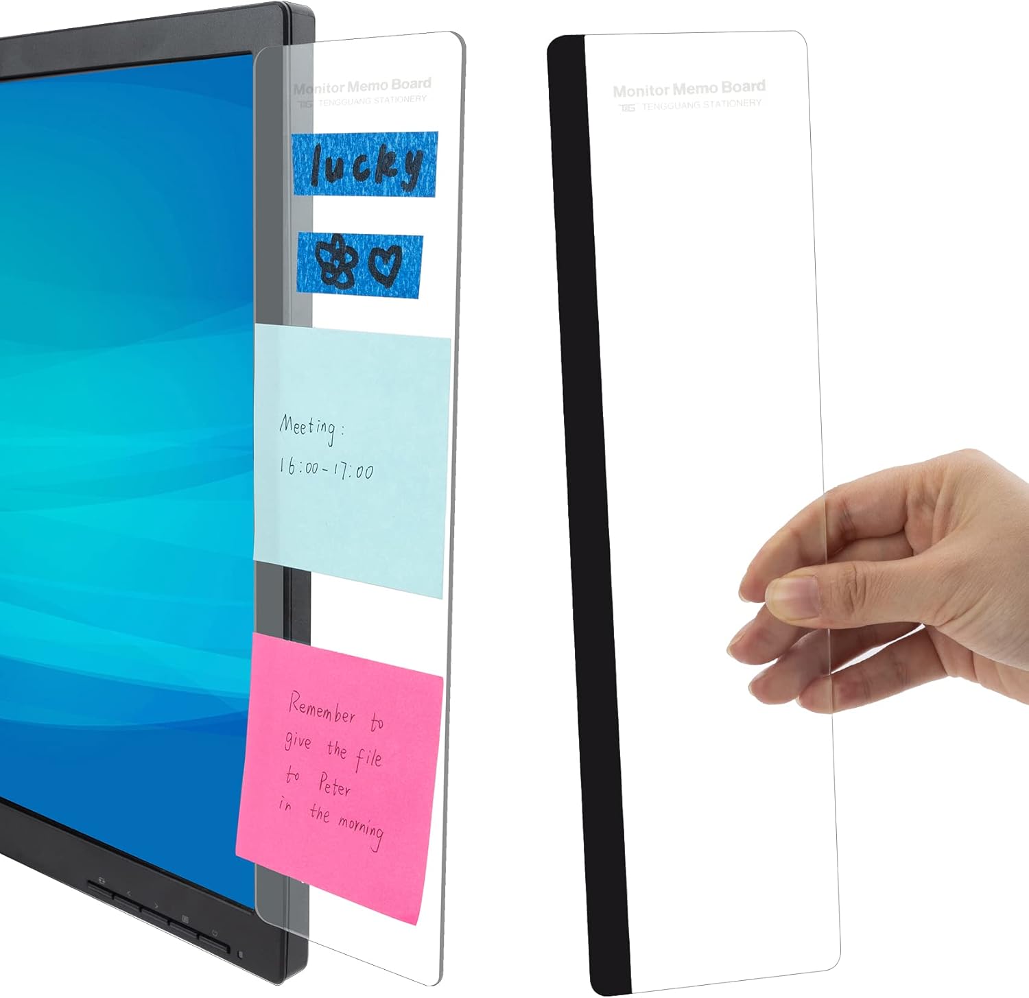 Transparent Acrylic Monitor Sticky Note Holder - Dual Side Set