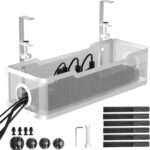 Under-Desk White Mesh Cable Tray