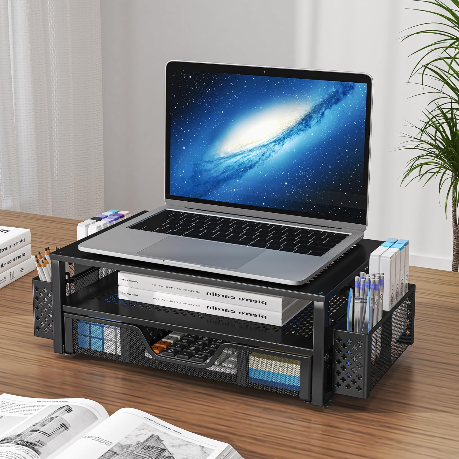 Black Perforated Metal Monitor Stand - Hình 2