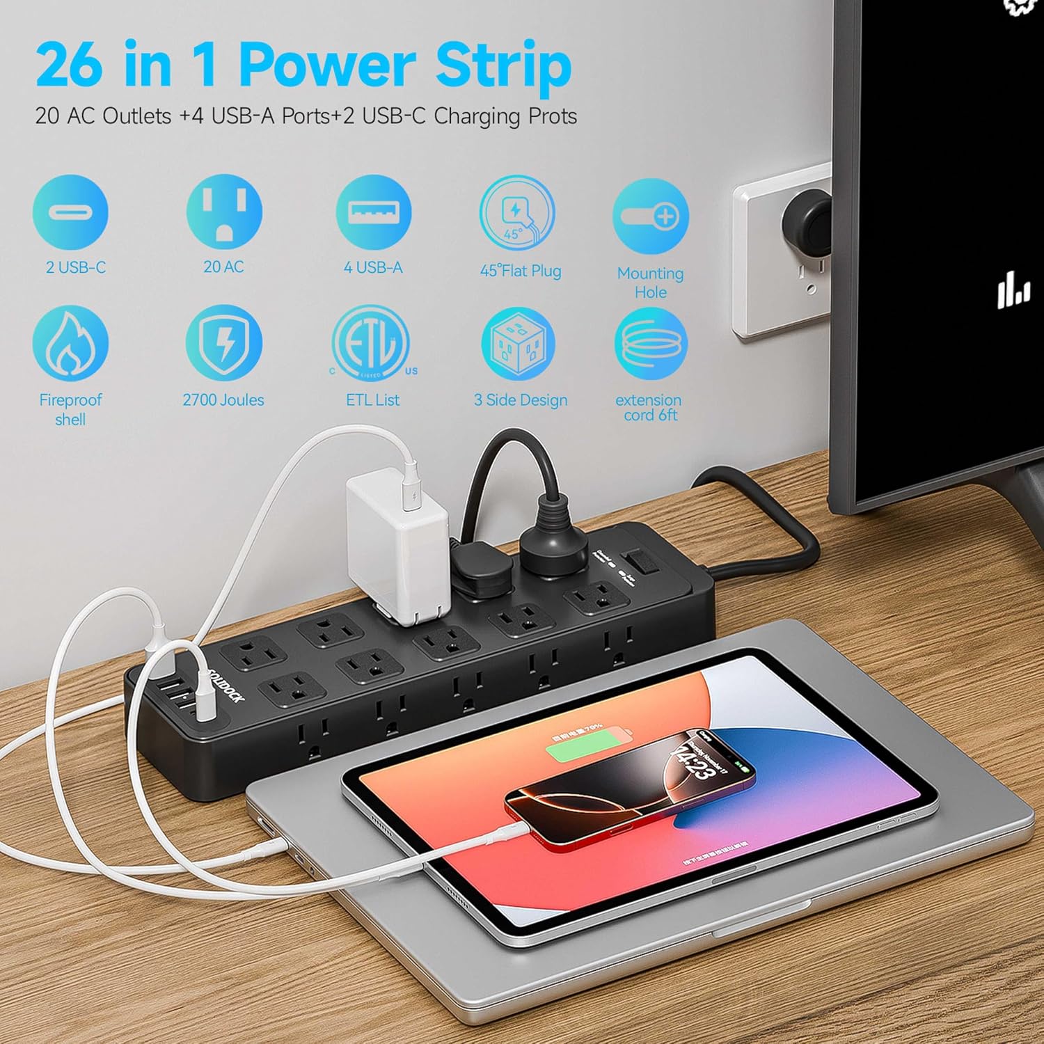 SOLIDOCK 20-Outlet Power Strip - Hình 2