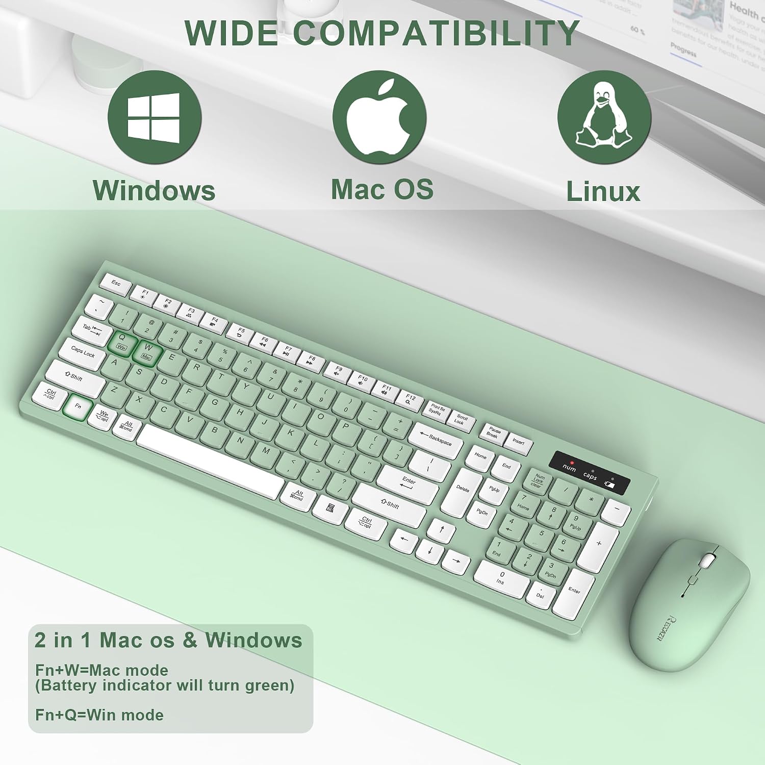 Mint Green Wireless Keyboard and Mouse Set - Hình 4
